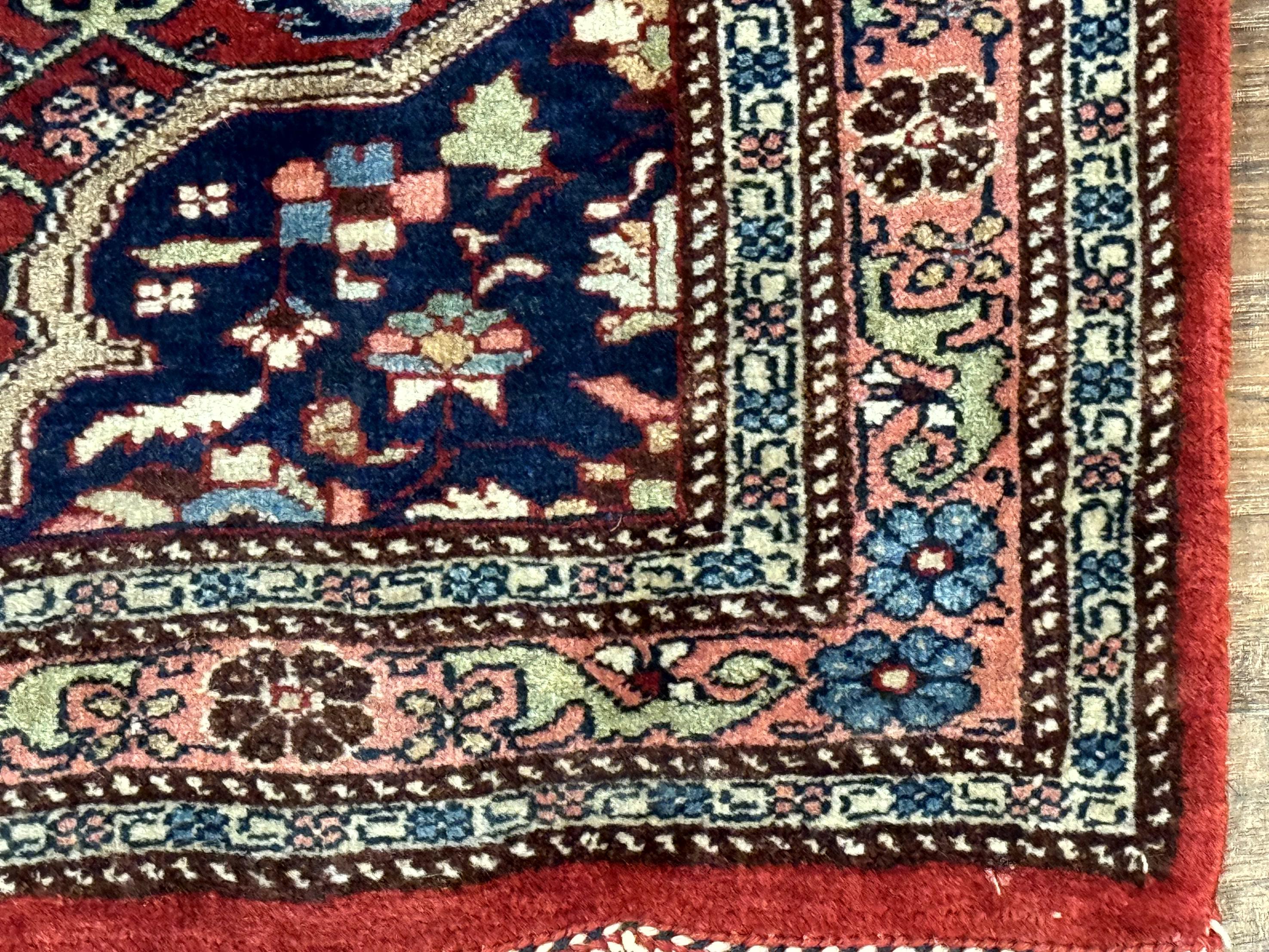 Persian Bidjar Rug 2.7 x 4, Red and Navy Blue, Small Persian Area Rug, Semi Antique - Jewel Rugs