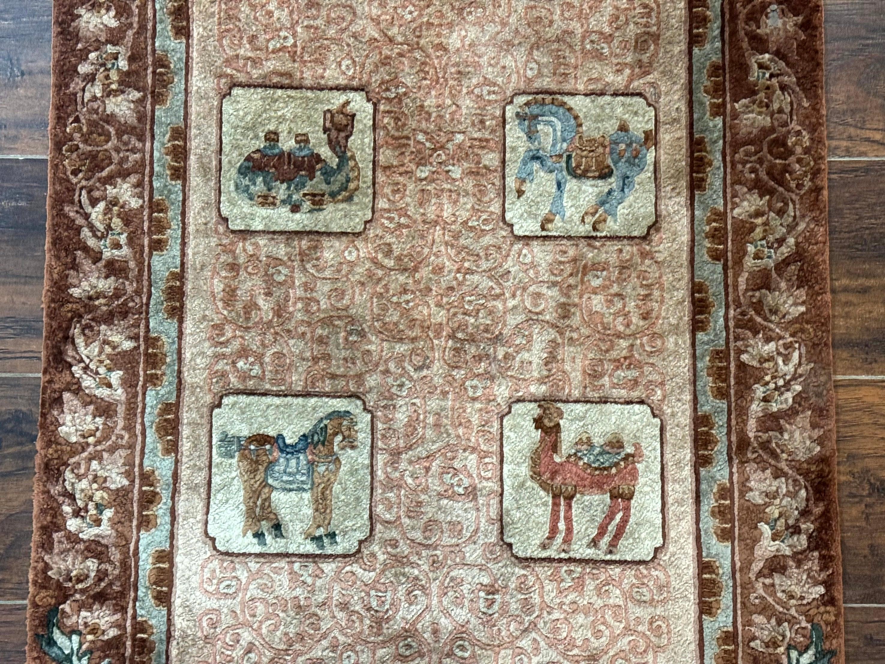 Silk Chinese Rug 2x4, Animal Pictorials Camel Horse Elephant, Fine 200 KPSI - Jewel Rugs