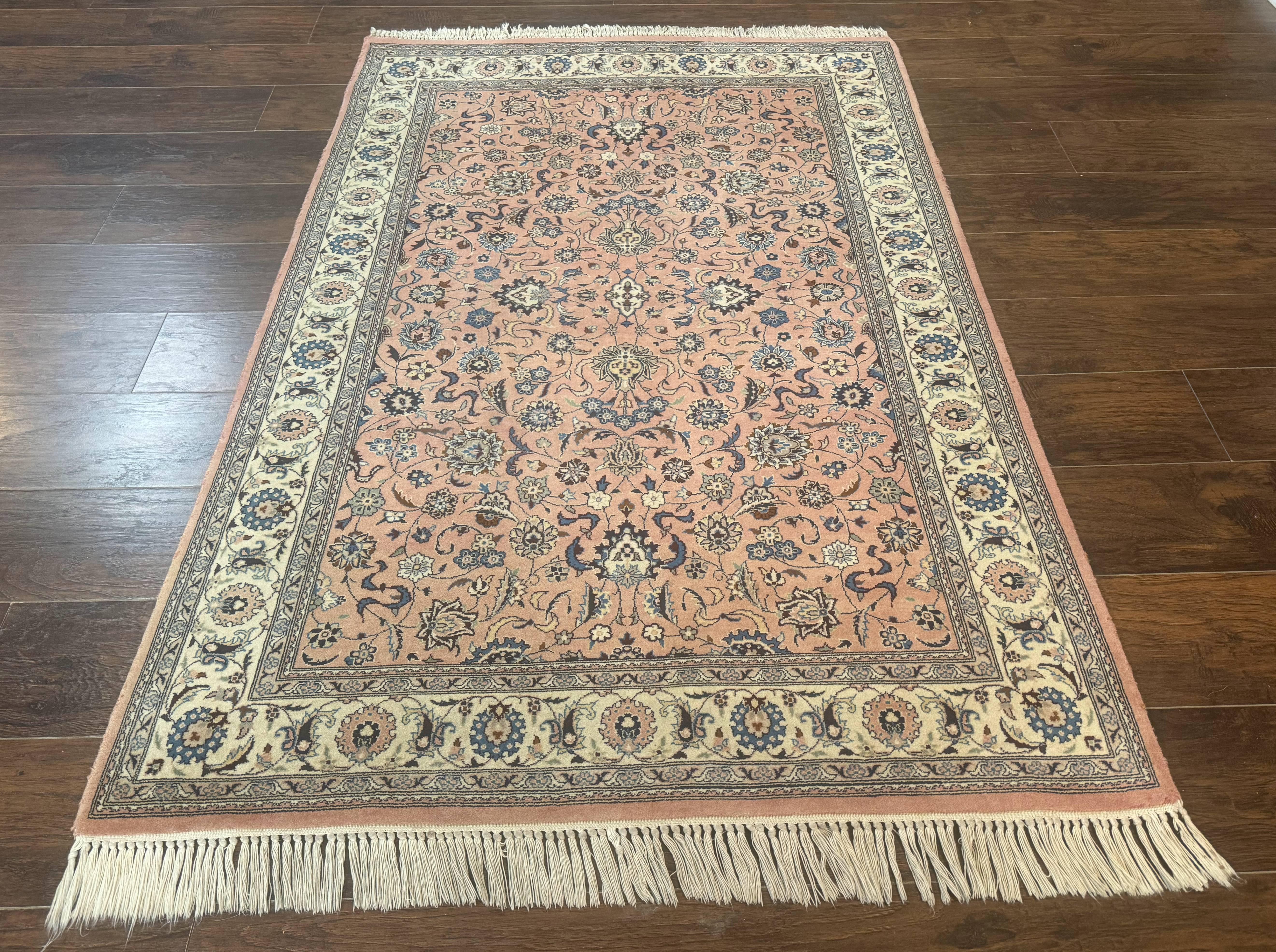 Pak Persian Rug 4x6, Pink and Cream, Very Fine 225 KPSI, Handmade Wool Oriental Carpet - Jewel Rugs