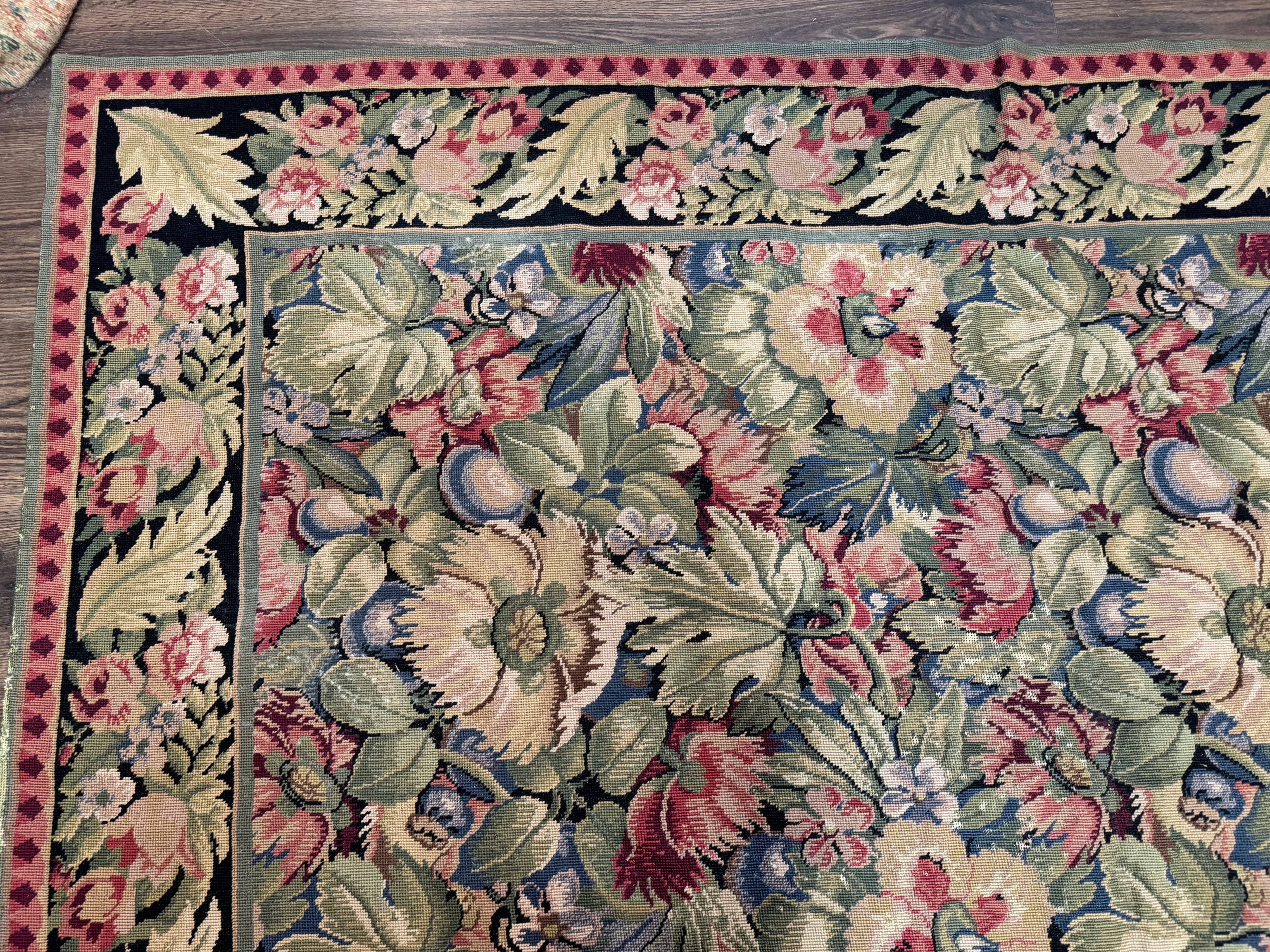 Large Needlepoint Rug 10x14, William Morris Carpet, Botanical - Jewel Rugs