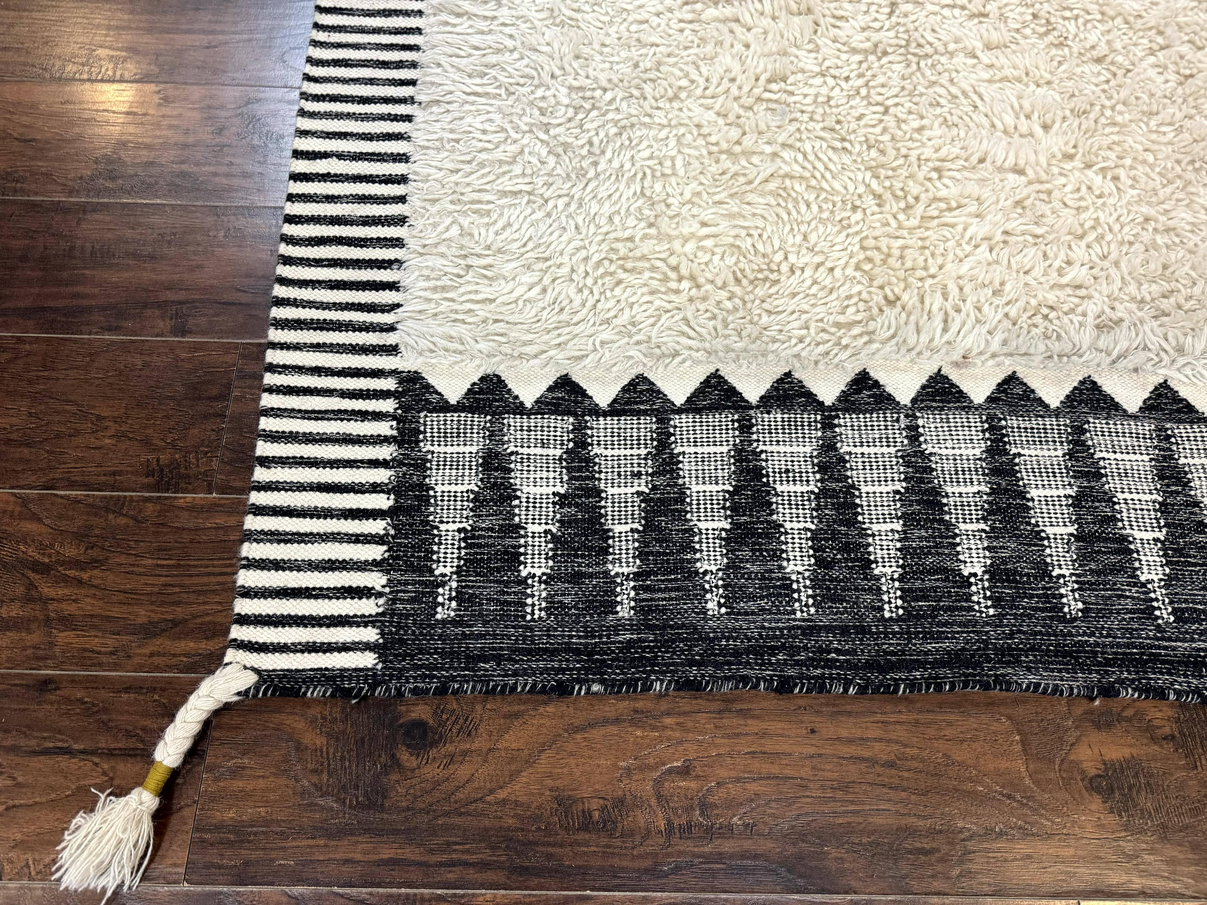 Ikat Border Shag Rug 8x10, Handmade Indian Shag Rug, Modern Contemporary - Jewel Rugs