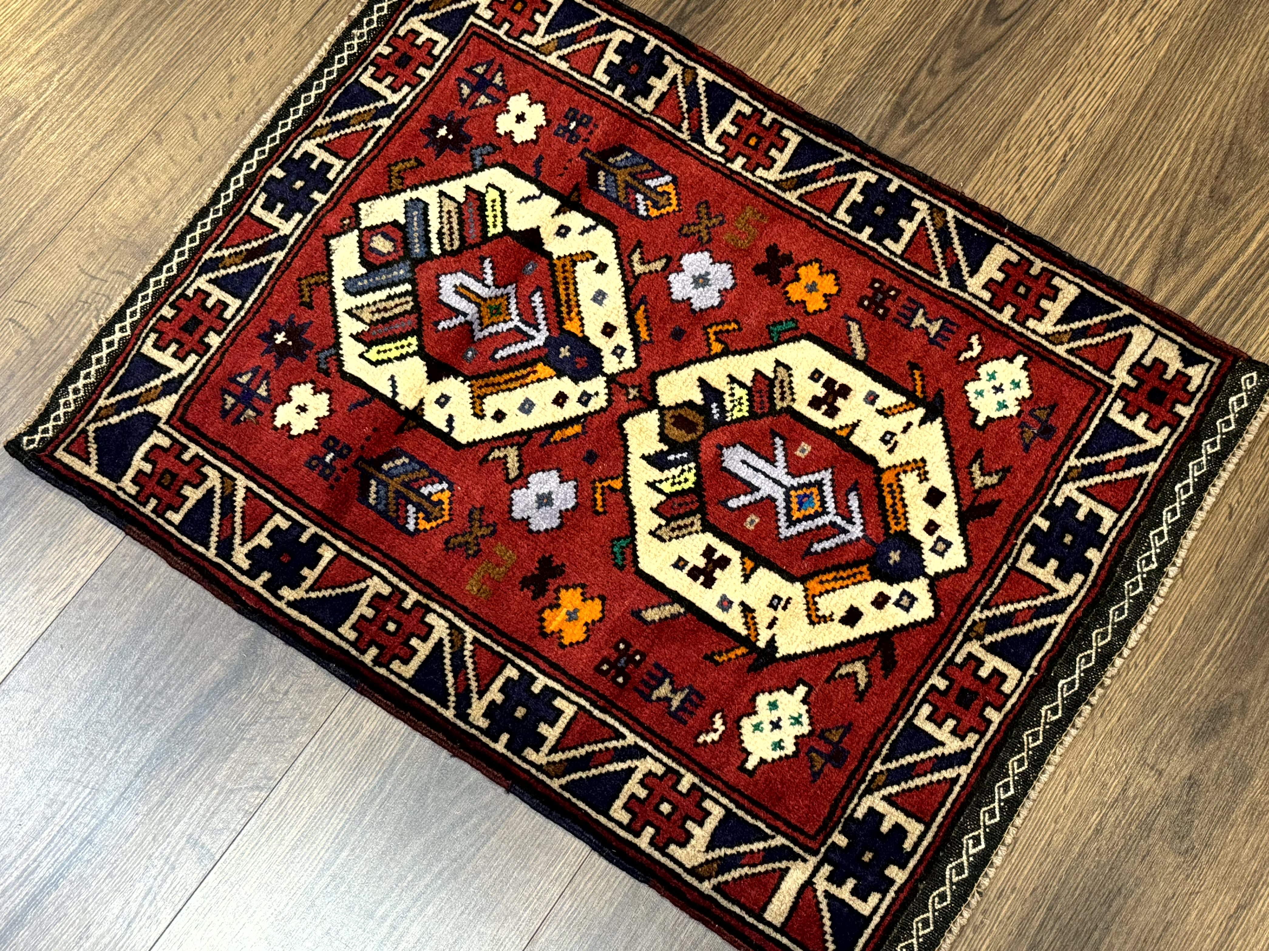 Small Persian Tribal Rug, Red and Ivory, Baluch Rug - Jewel Rugs