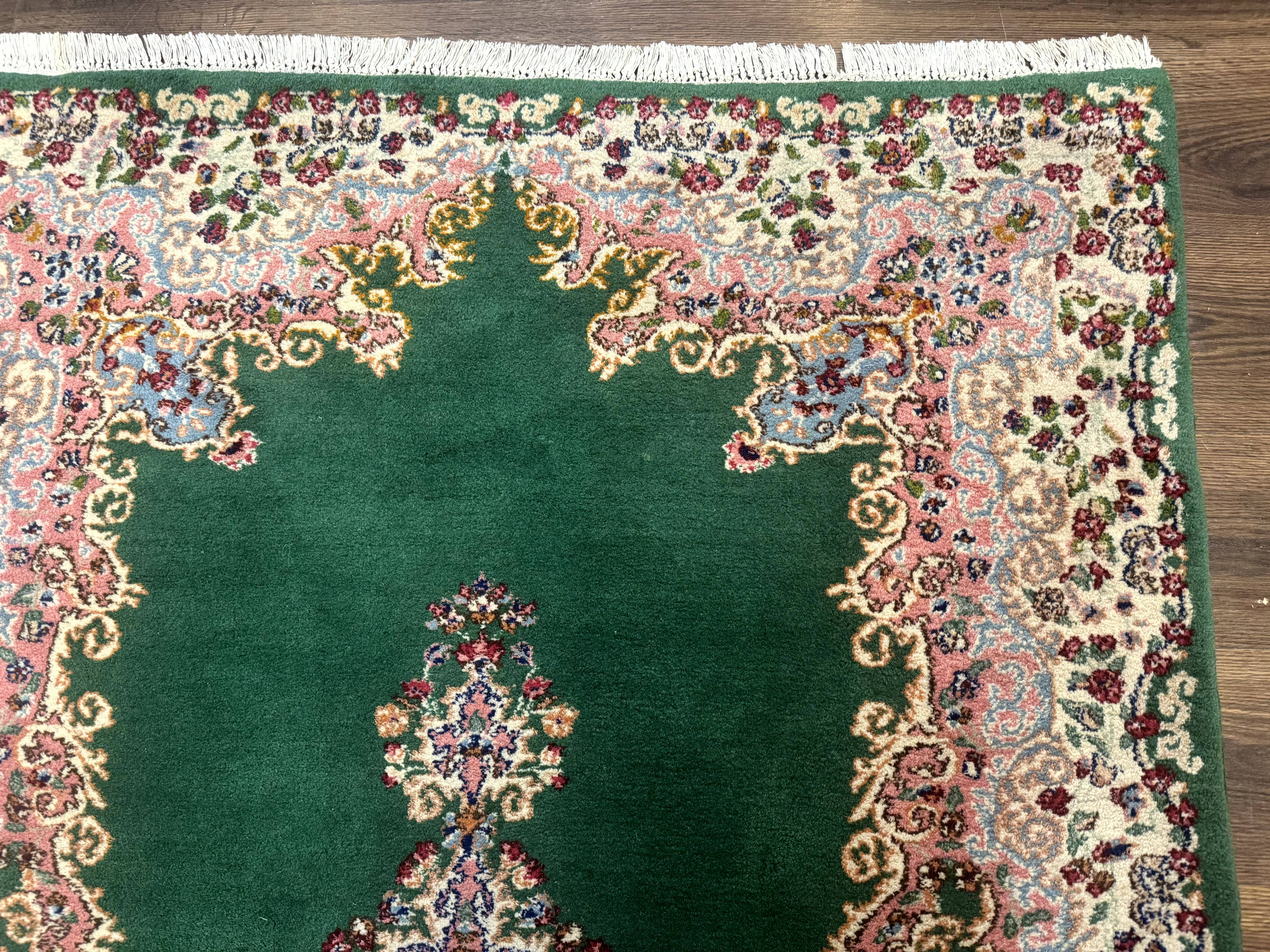 Green Persian Kerman Rug 4x6, Semi Open Field, Green & Cream, Vintage - Jewel Rugs