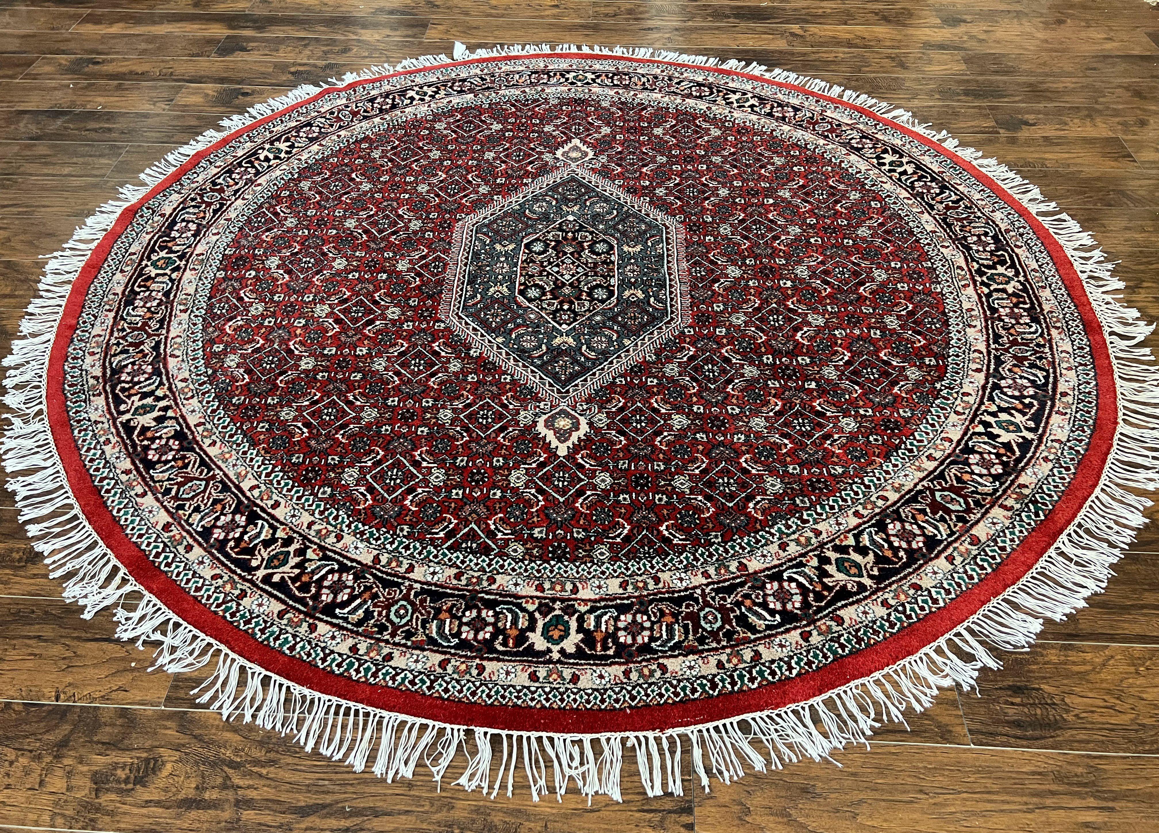 Round Rug 8x8 ft, Indo Persian Bidjar Rug, Indian Rug 8 x 8, Red & Black, Hand Knotted Round Rug, Vintage Rug, Mahi Herati Wool Rug - Jewel Rugs