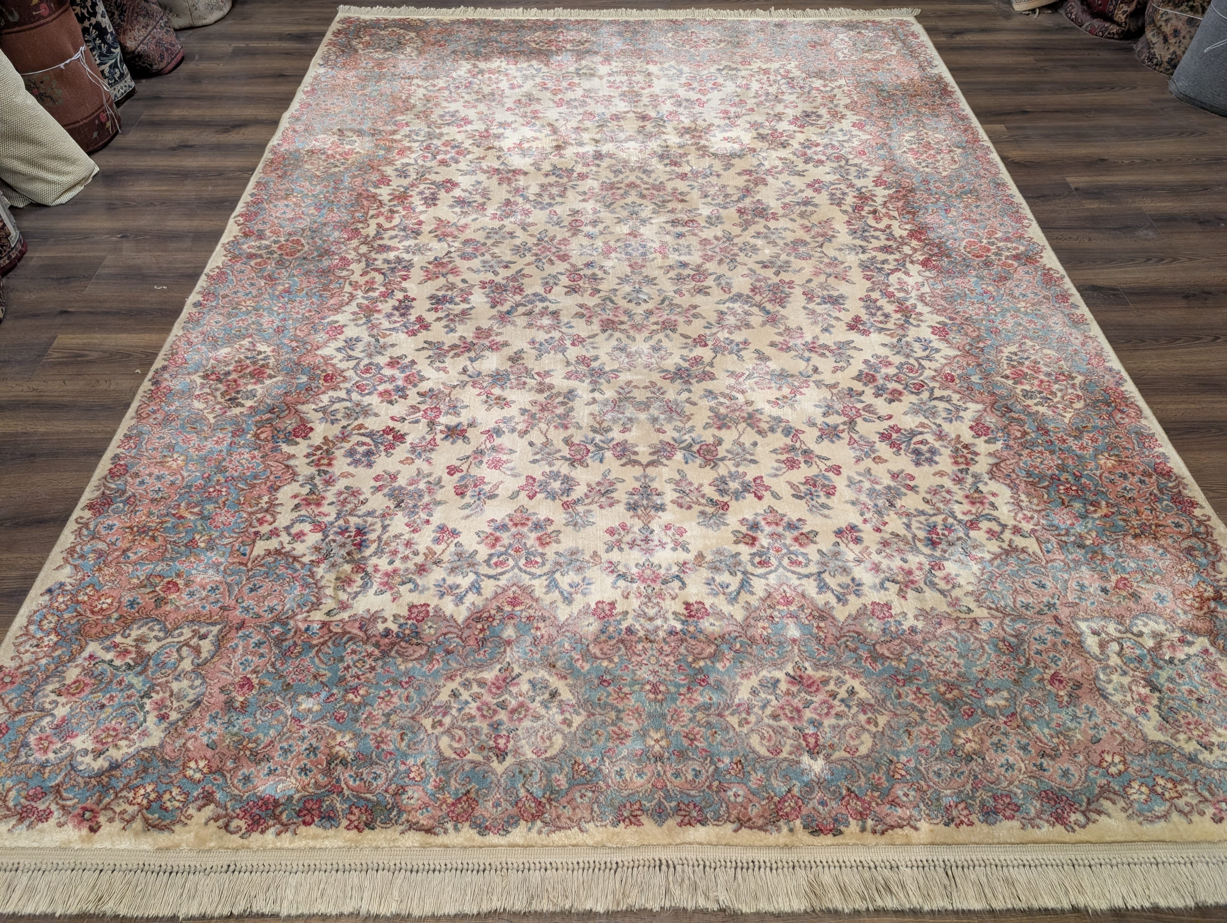 Karastan Rug 8.8 x 12 Ivory Kirman #788, Wool Pile, Original 700 Series, Vintage - Jewel Rugs