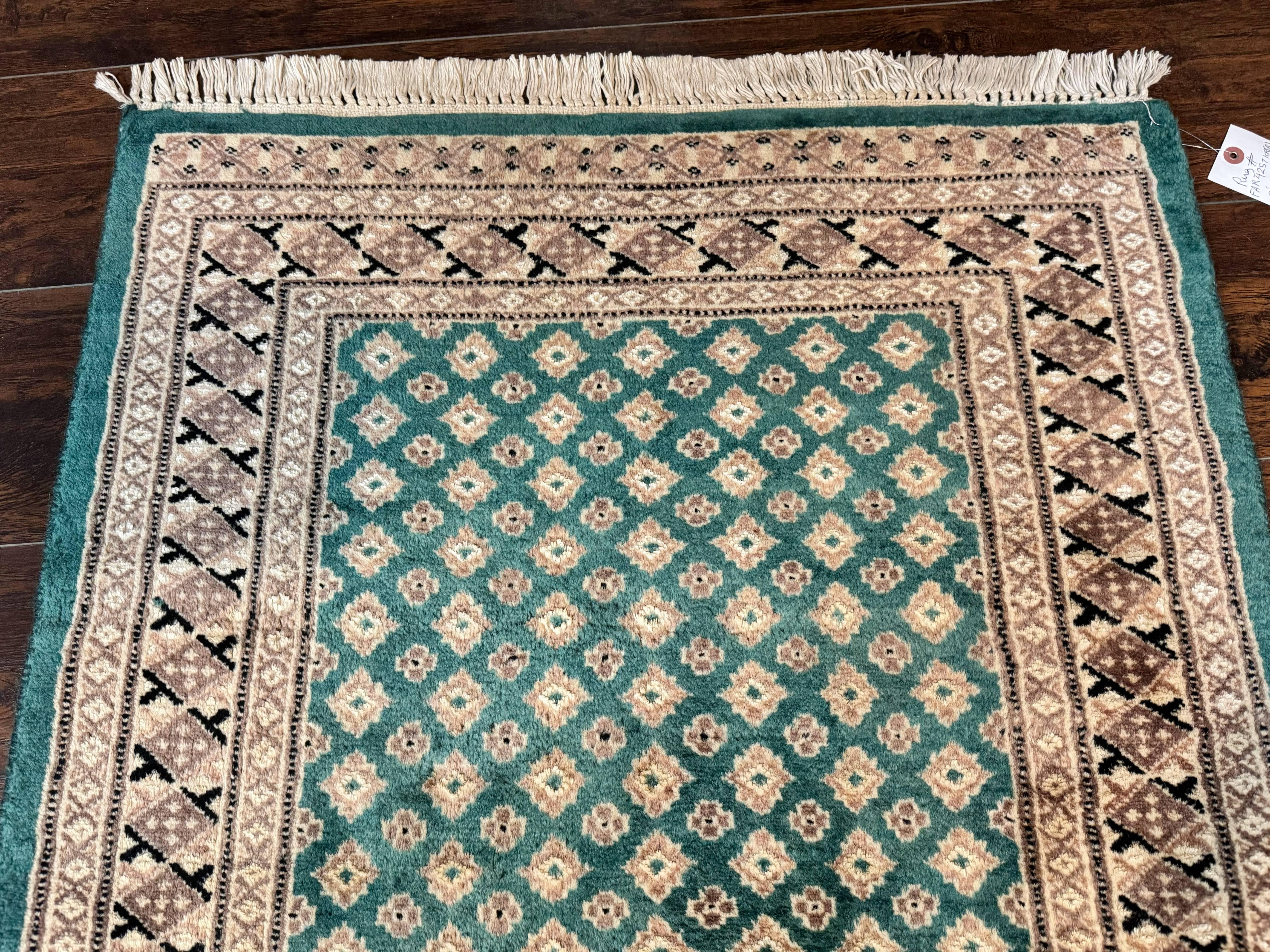 Long Pakistani Runner Rug 2.8 x 20, Hand Knotted Vintage Wool Hallway Rug, Turkoman Rug, Teal and Tan, Handmade Vintage Wool Runner - Jewel Rugs