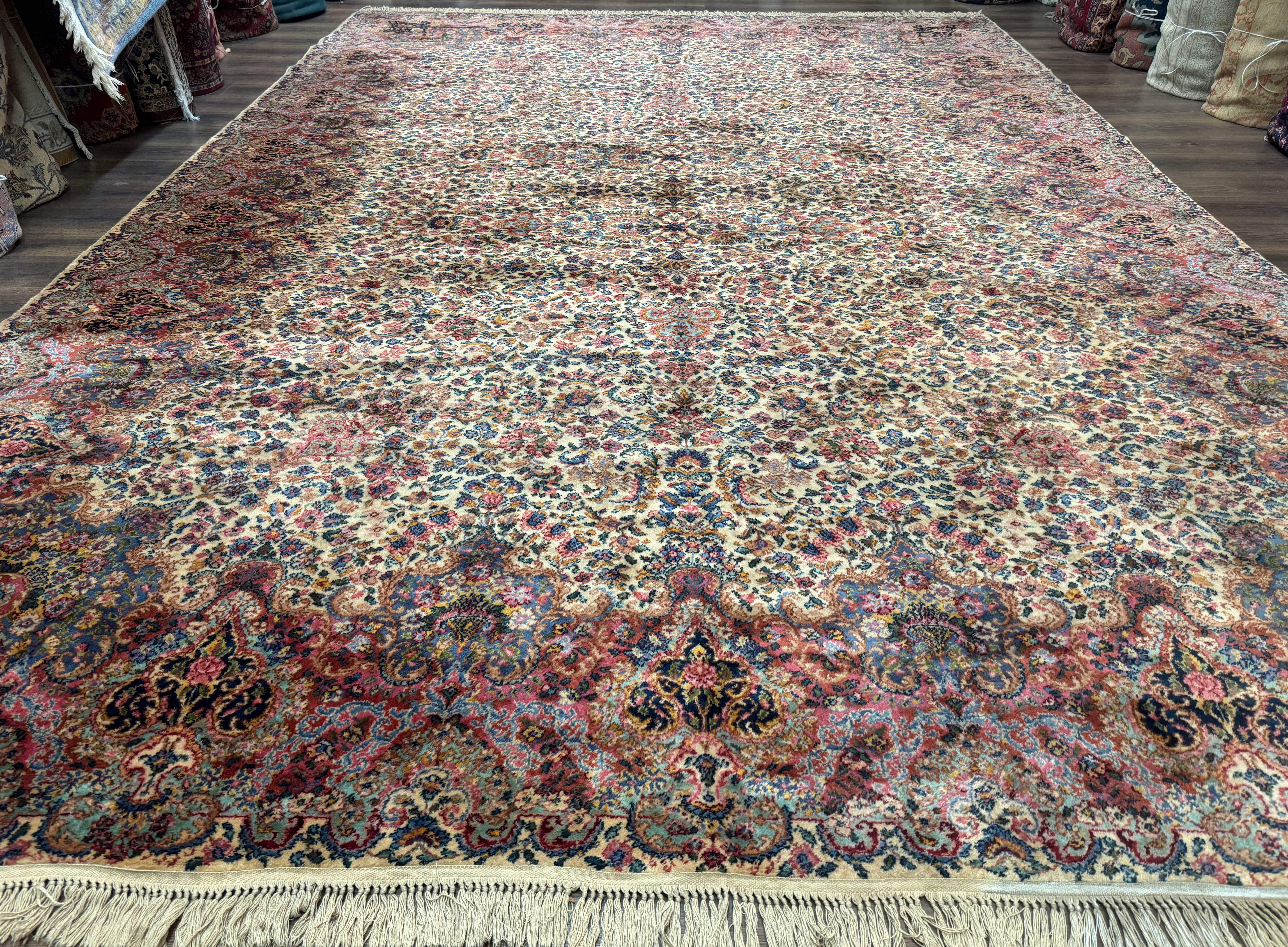 11x16 Karastan Ivory Kirman Rug #759, Floral Kirman, Wool, Original 700 Series, Palace Size - Jewel Rugs