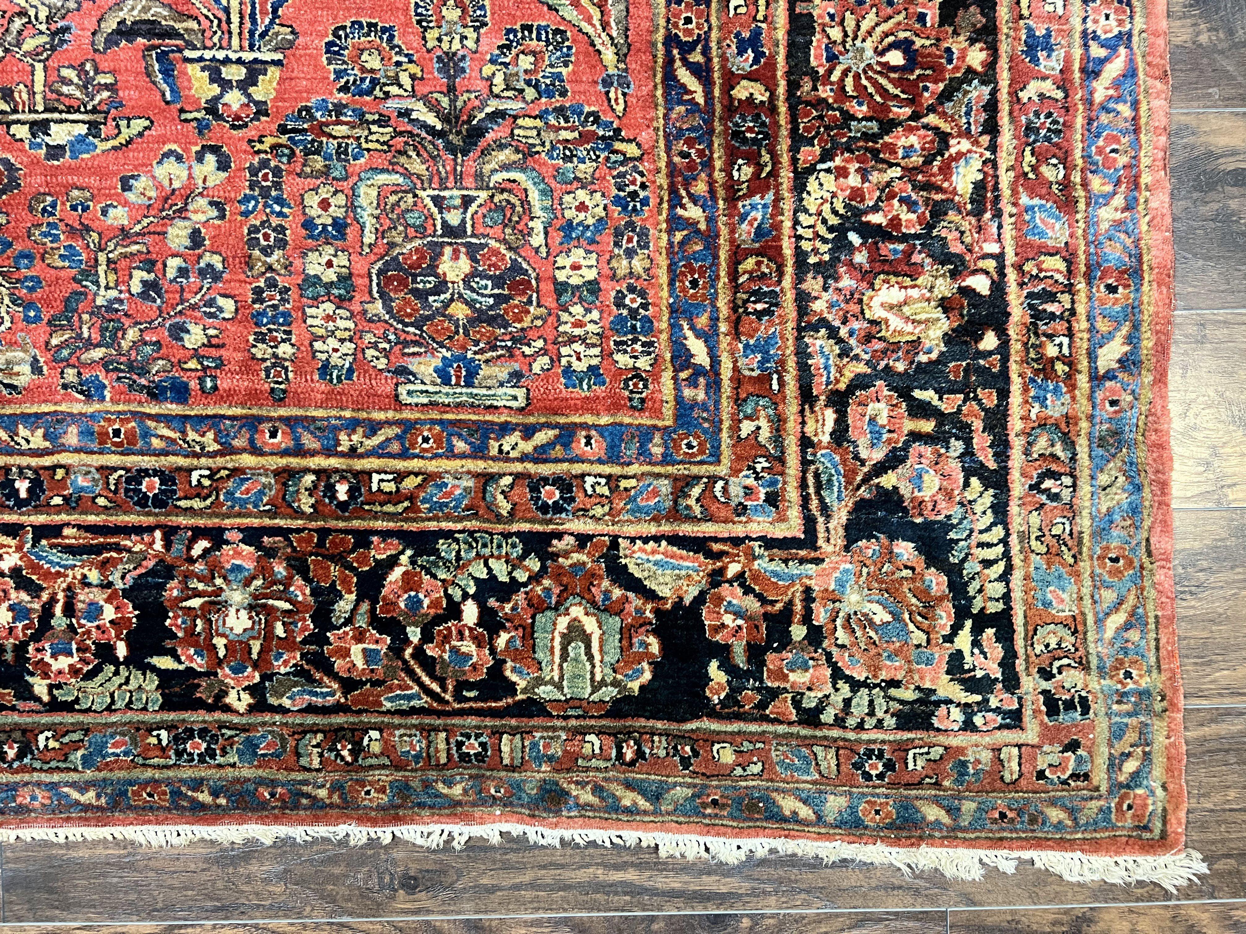 Antique Persian Sarouk Rug 9x11, Red Floral Allover, Rare 1920s Wool Carpet - Jewel Rugs