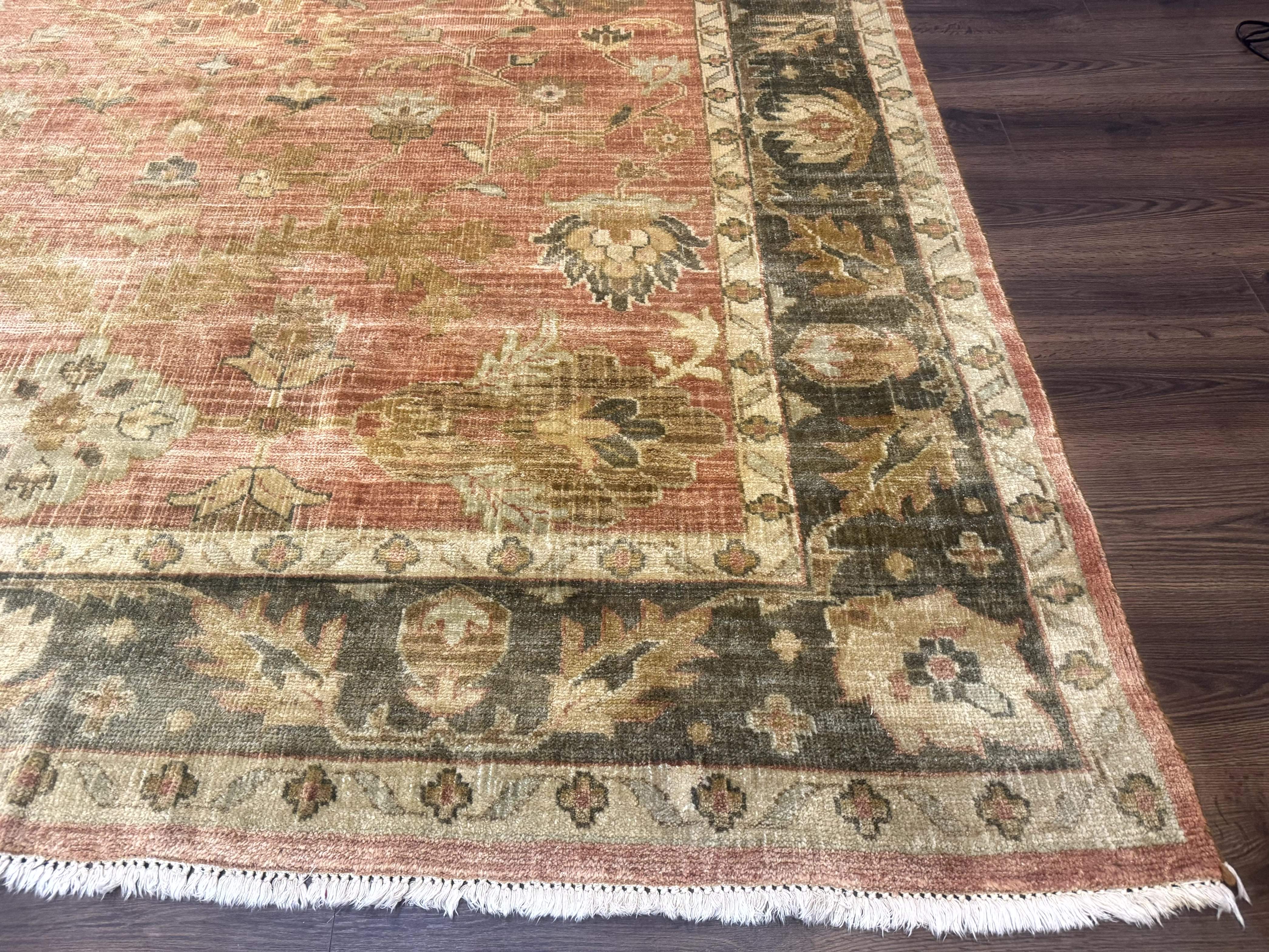 Turkish Oushak Rug 8x10 – Terracotta and Dark Gray, Hand-Knotted Wool Carpet - Jewel Rugs