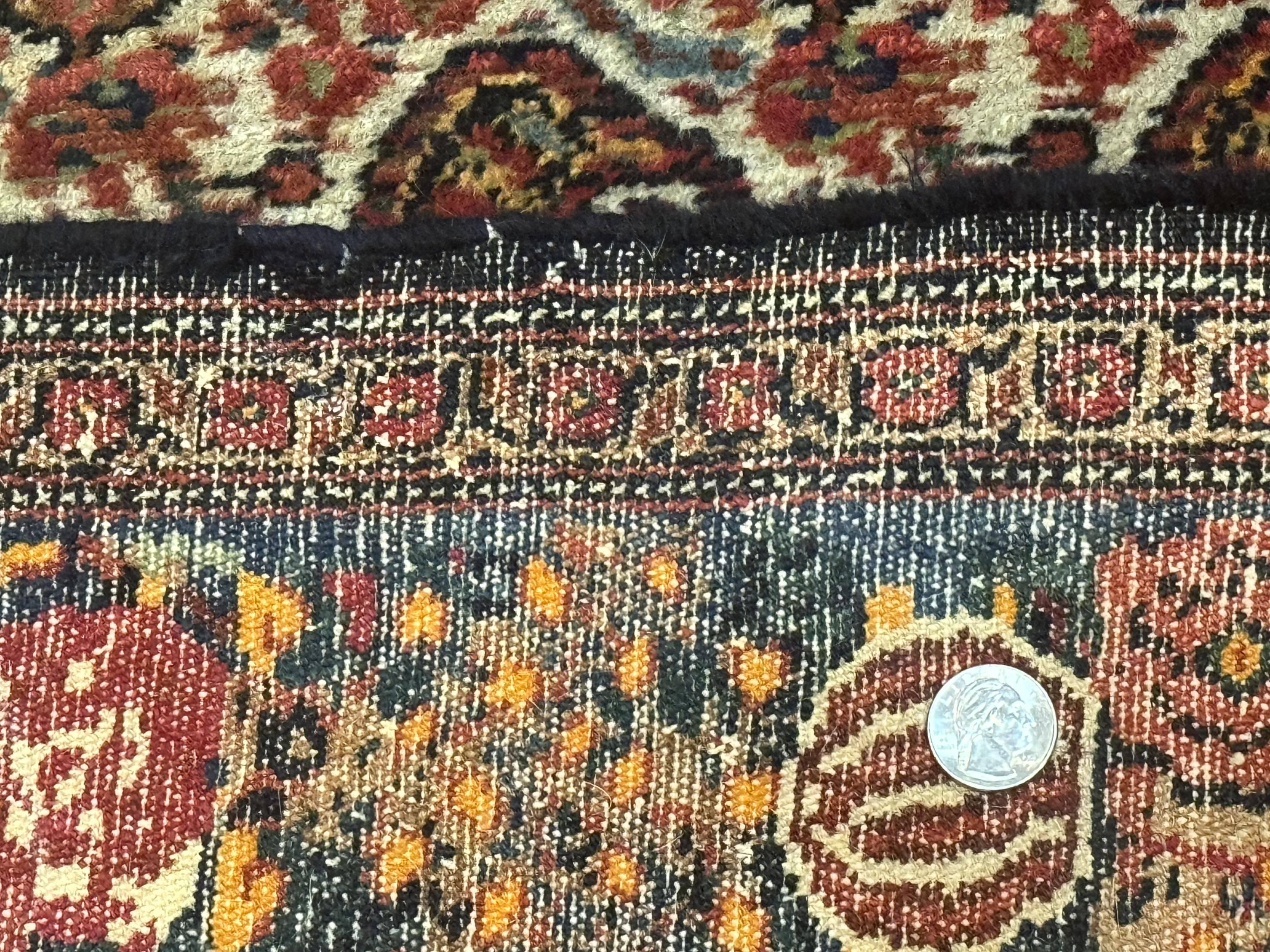 Antique Persian Kurdish Senneh Rug 4.6 x 6.5, Repeated Paisely Boteh Design, Handmade - Jewel Rugs