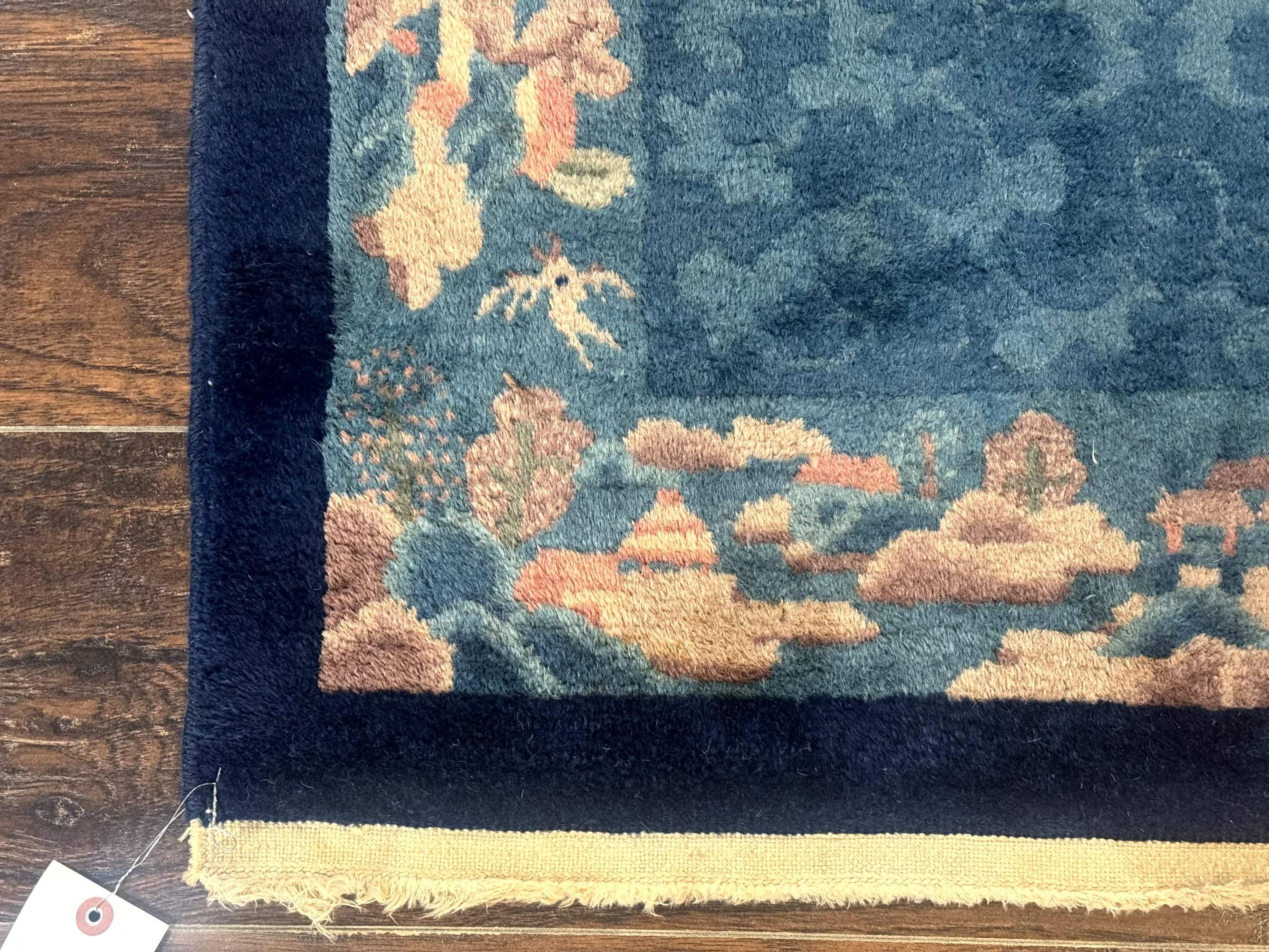 Blue Chinese Rug 2.6 x 4, Fete Rug, Peking Rug, Chinese Wool Rug, Art Deco Carpet - Jewel Rugs