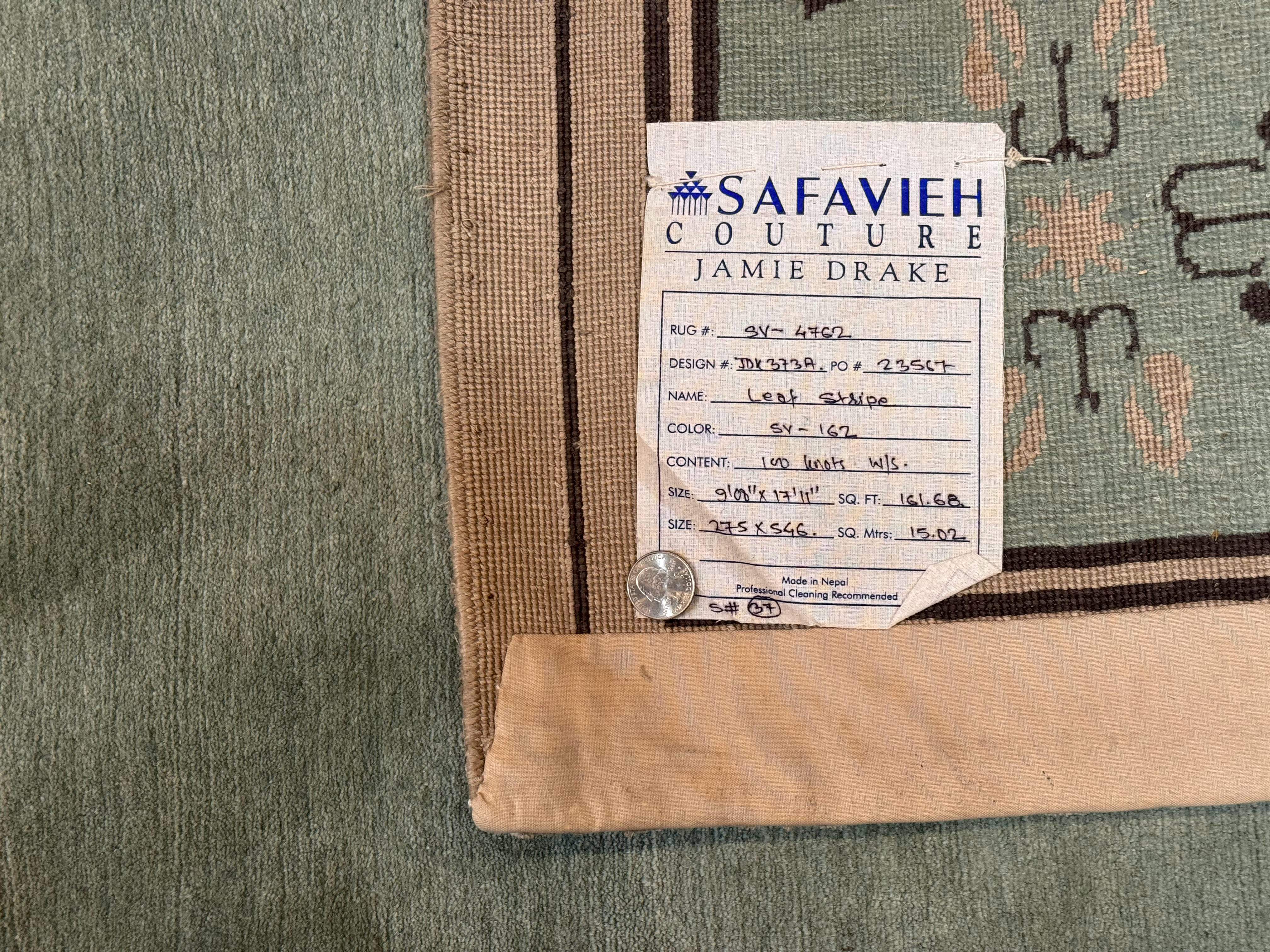 Palace Size Nepali Rug 9x18, Open Field, Light Mint Green, Wool Hand Knotted, Modern Contemporary - Jewel Rugs