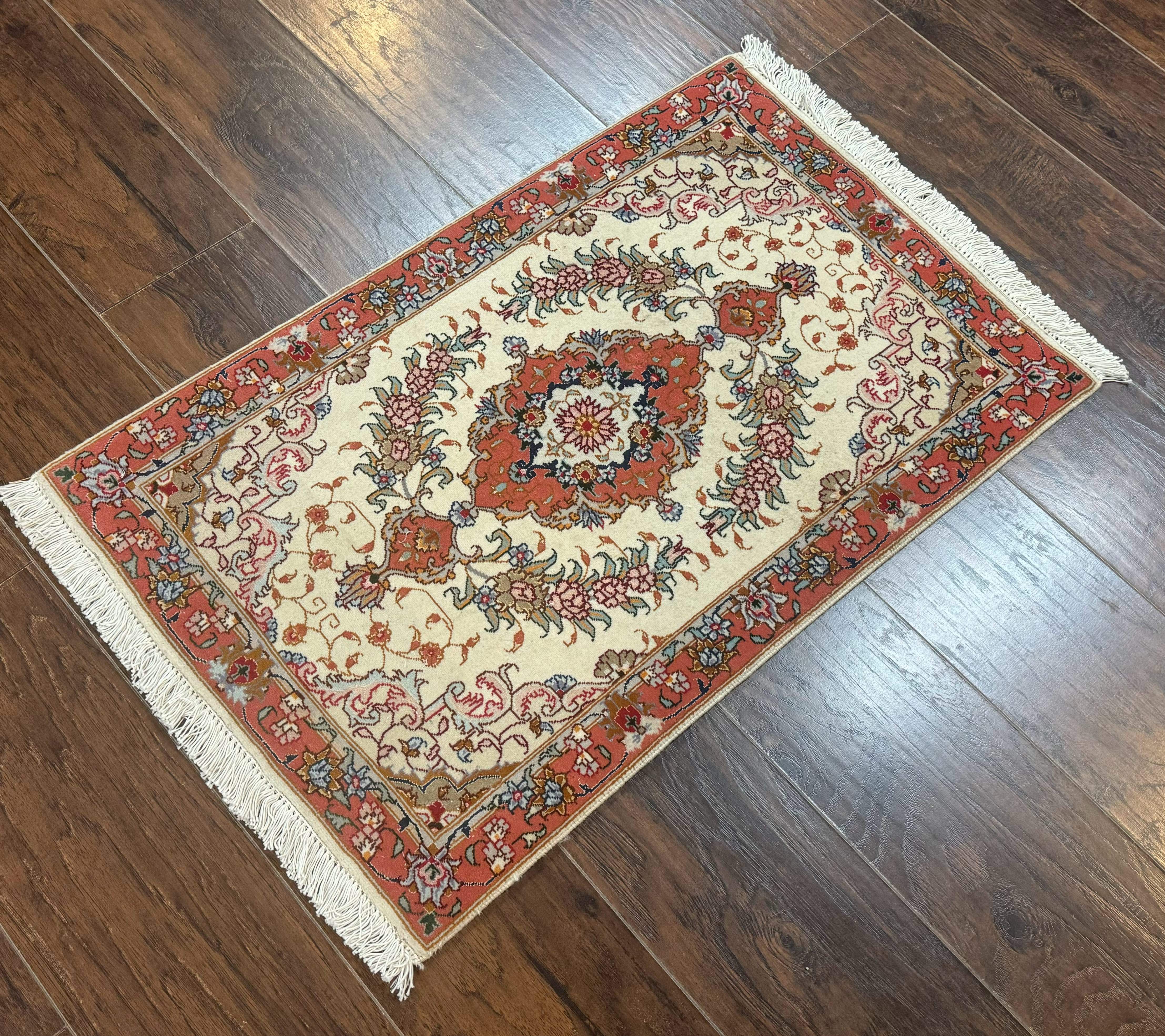 Persian Tabriz Rug 2x3 – Ivory and Salmon, Fine 310 KPSI, Small Accent Rug - Jewel Rugs