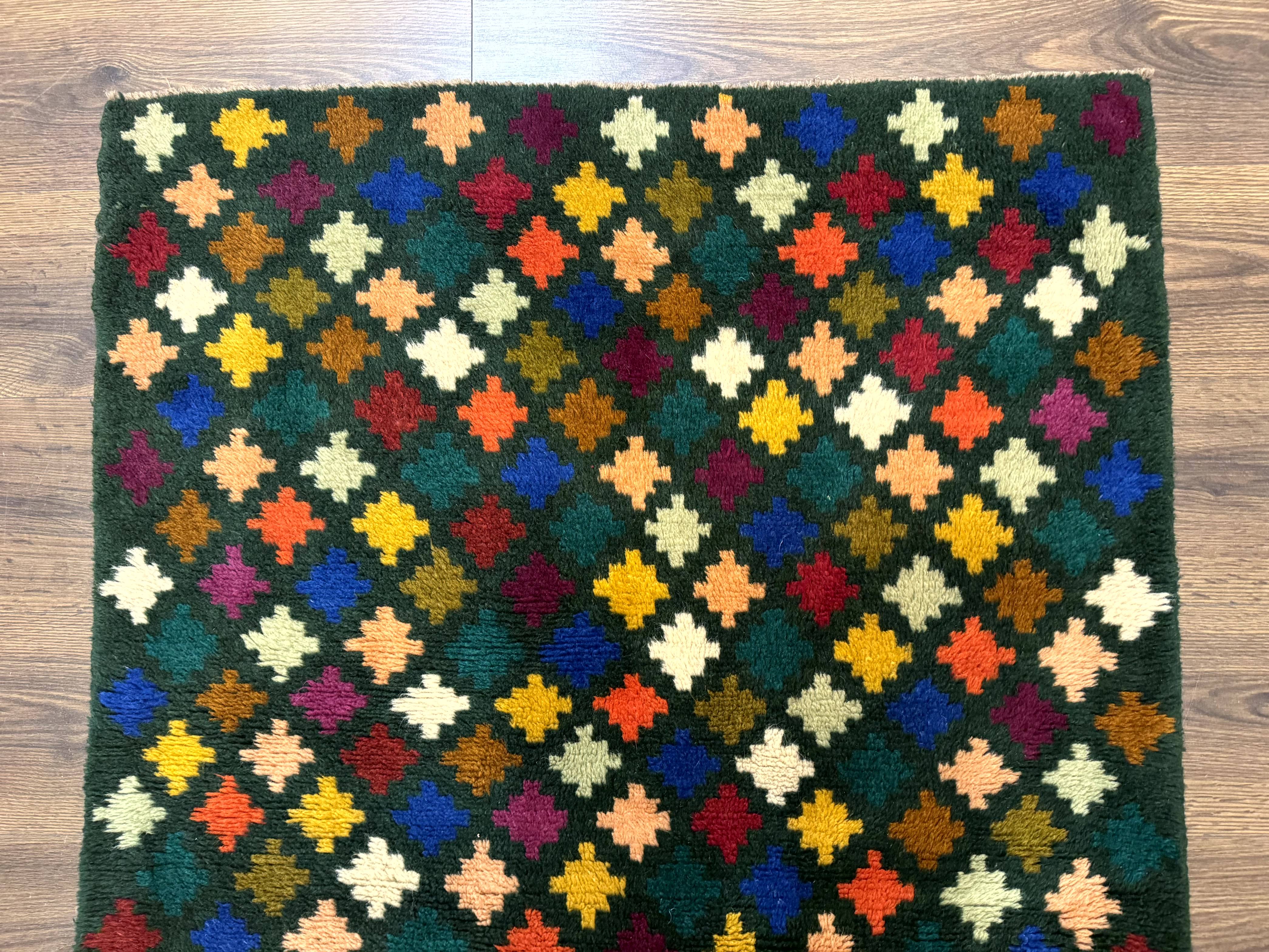 Afghan Balouch Rug 3x5, Dark Green and Multicolor, Wool, Handmade - Jewel Rugs