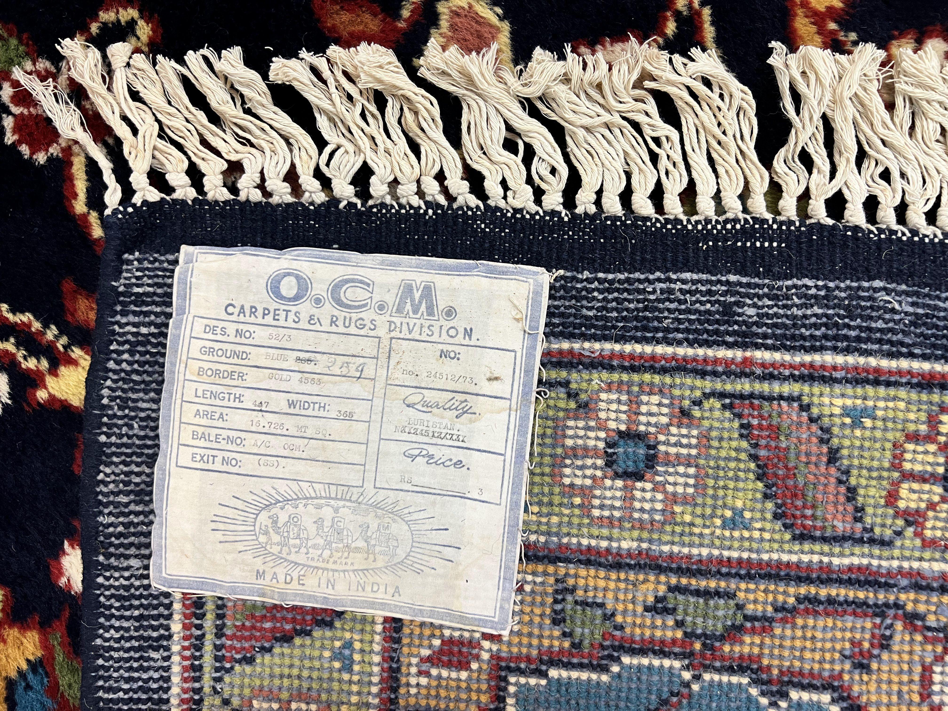 Indo Persian Rug 12x15, Mahal Sarouk Rug 12 x 15, Wool Hand Knotted Vintage Carpet, Navy Blue, Oversized Rug, Center Medallion - Jewel Rugs