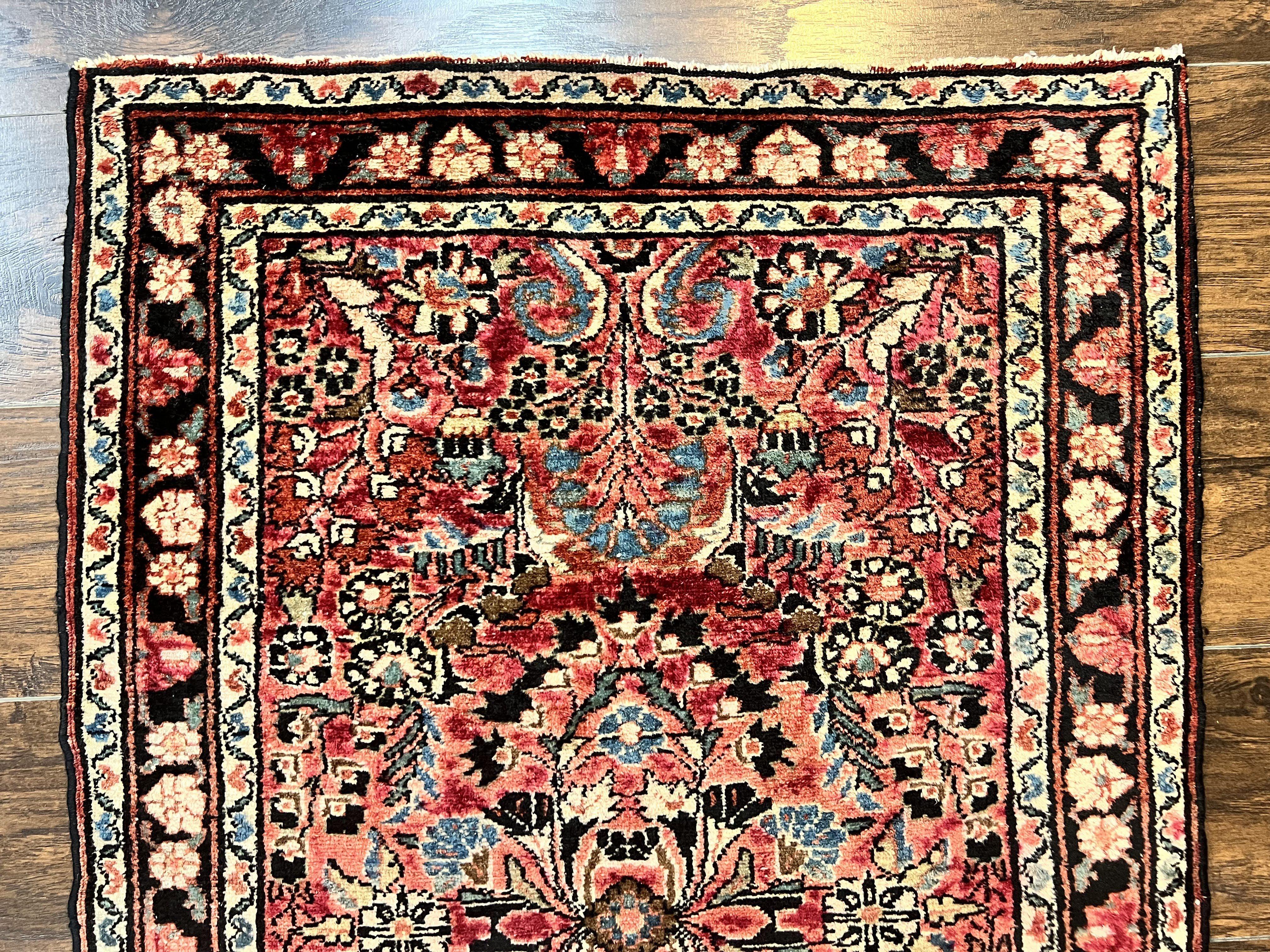 Small Antique Persian Rug 2.6 x 4, Red Floral Handmade 1920s Wool Rug, Persian Hamadan Lilian Rug - Jewel Rugs