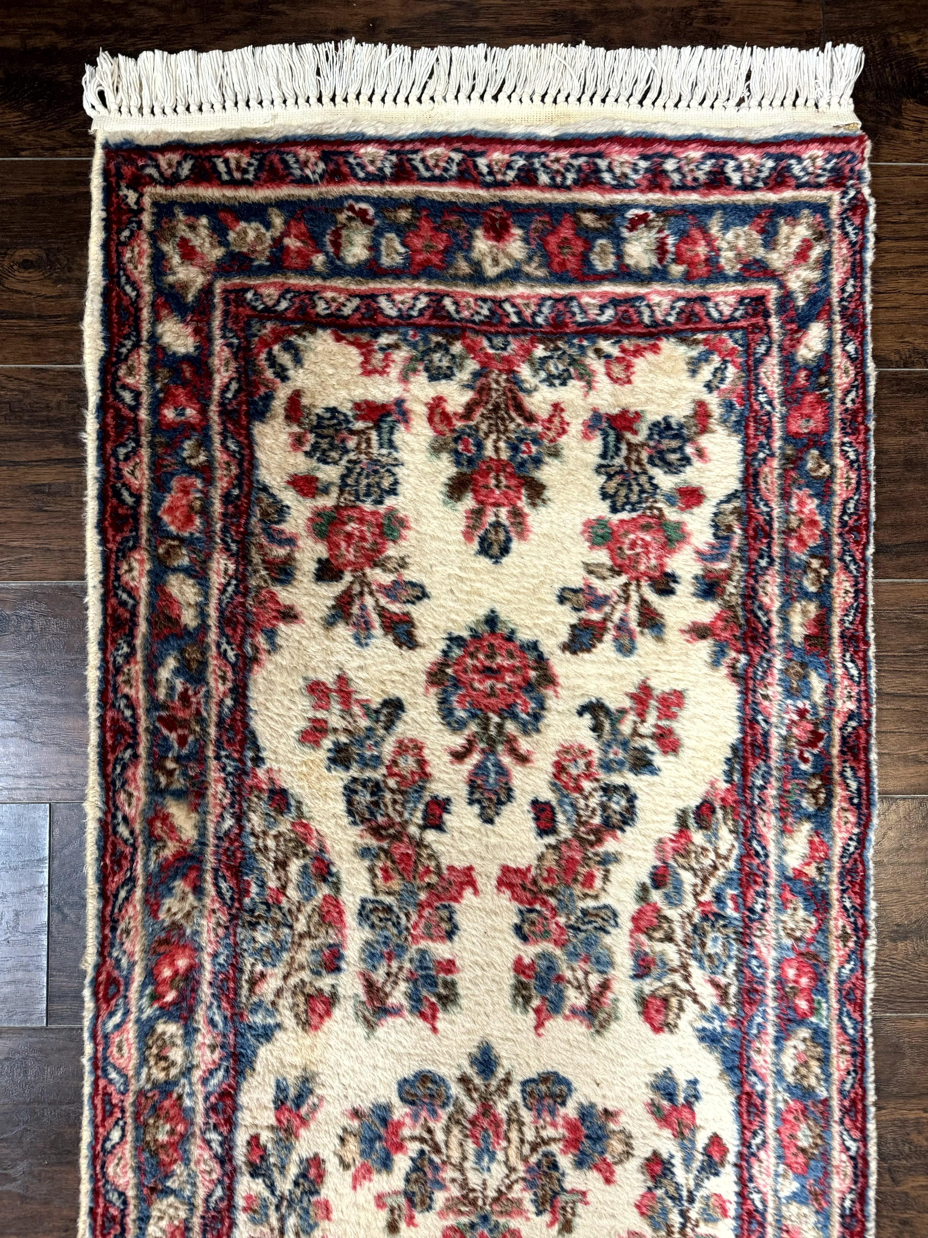 Persian Sarouk Runner Rug 2.4 x 21, Handmade Wool Floral Runner Rug for Hallway, 21ft Runner, Ivory - Jewel Rugs