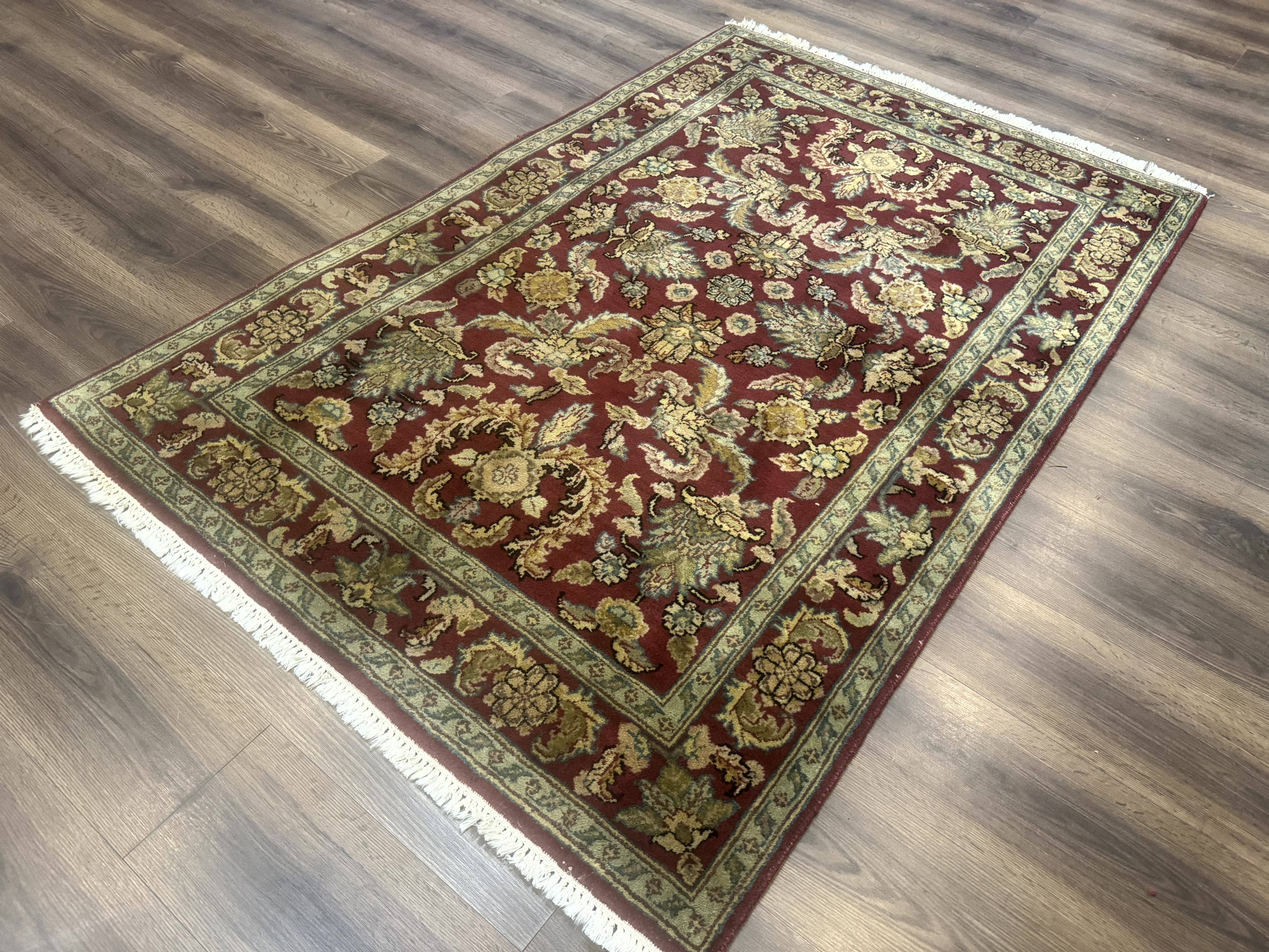 Indo Persian Mahal Rug 4x6, Floral Allover Pattern, Maroon - Jewel Rugs