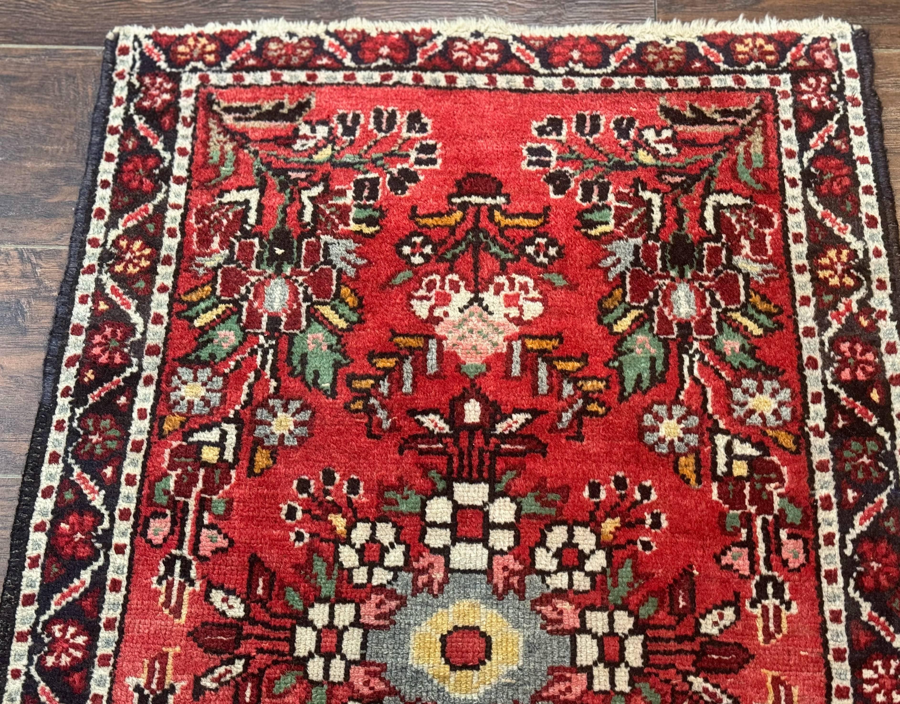 Antique Persian Rug 2x3, Small Red Floral Wool Persian Carpet, Hamadan Rug - Jewel Rugs