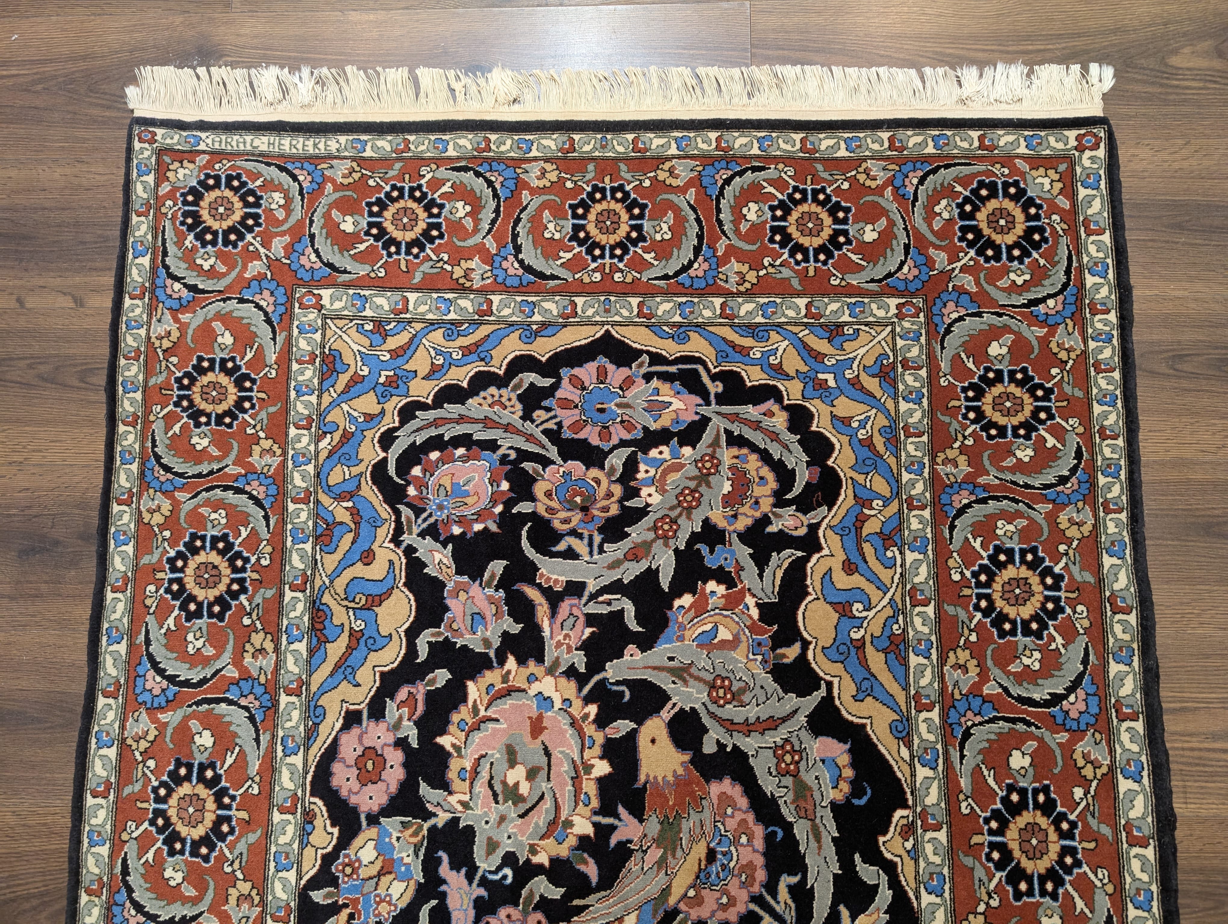 Turkish Hereke Rug 4x7, Kork Wool, Hand-Knotted Blue Carpet, Signed, 225 KPSI - Jewel Rugs