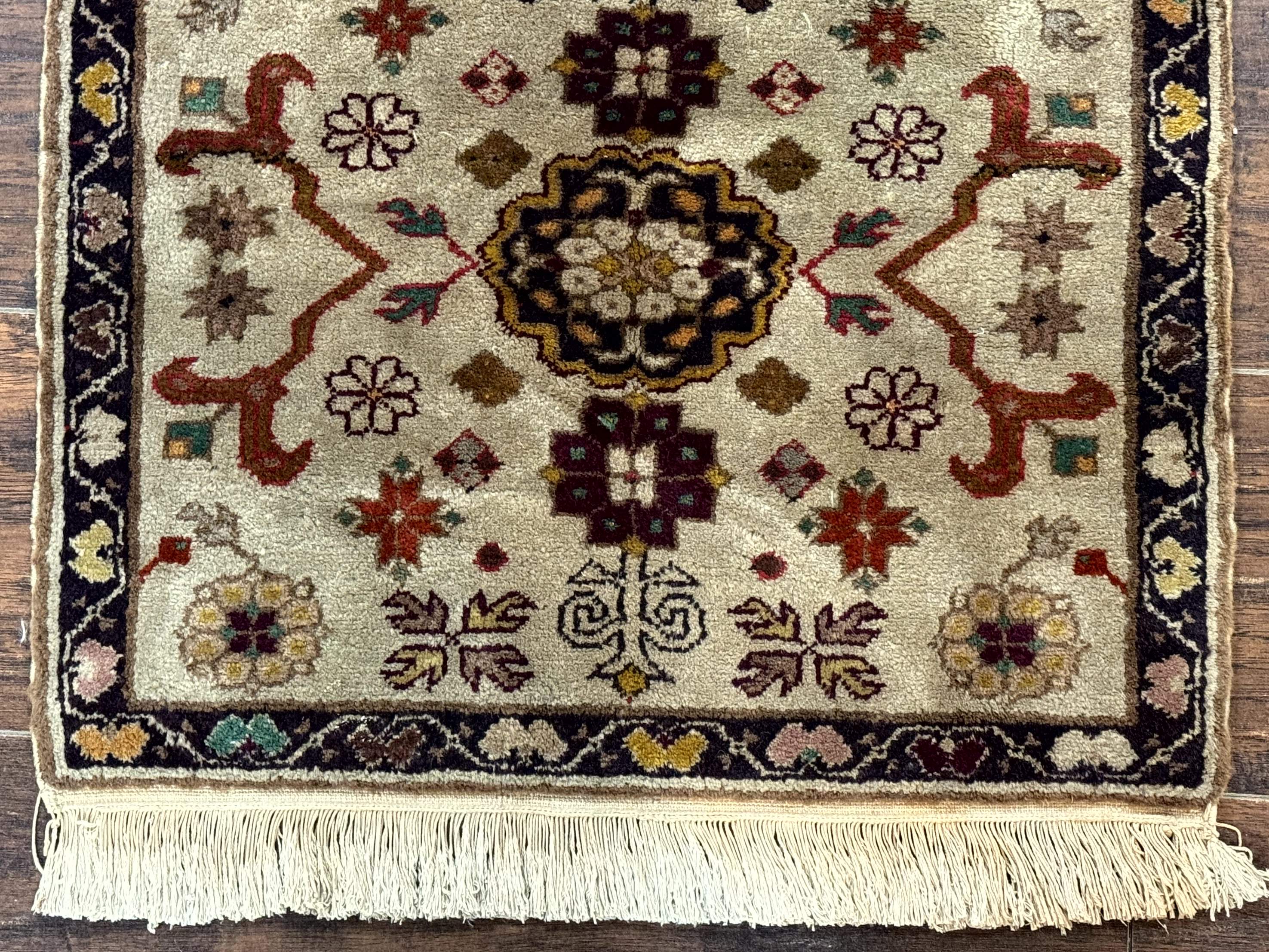 Small Egyptian Rug– Tan, Handmade Wool Vintage Accent Rug - Jewel Rugs