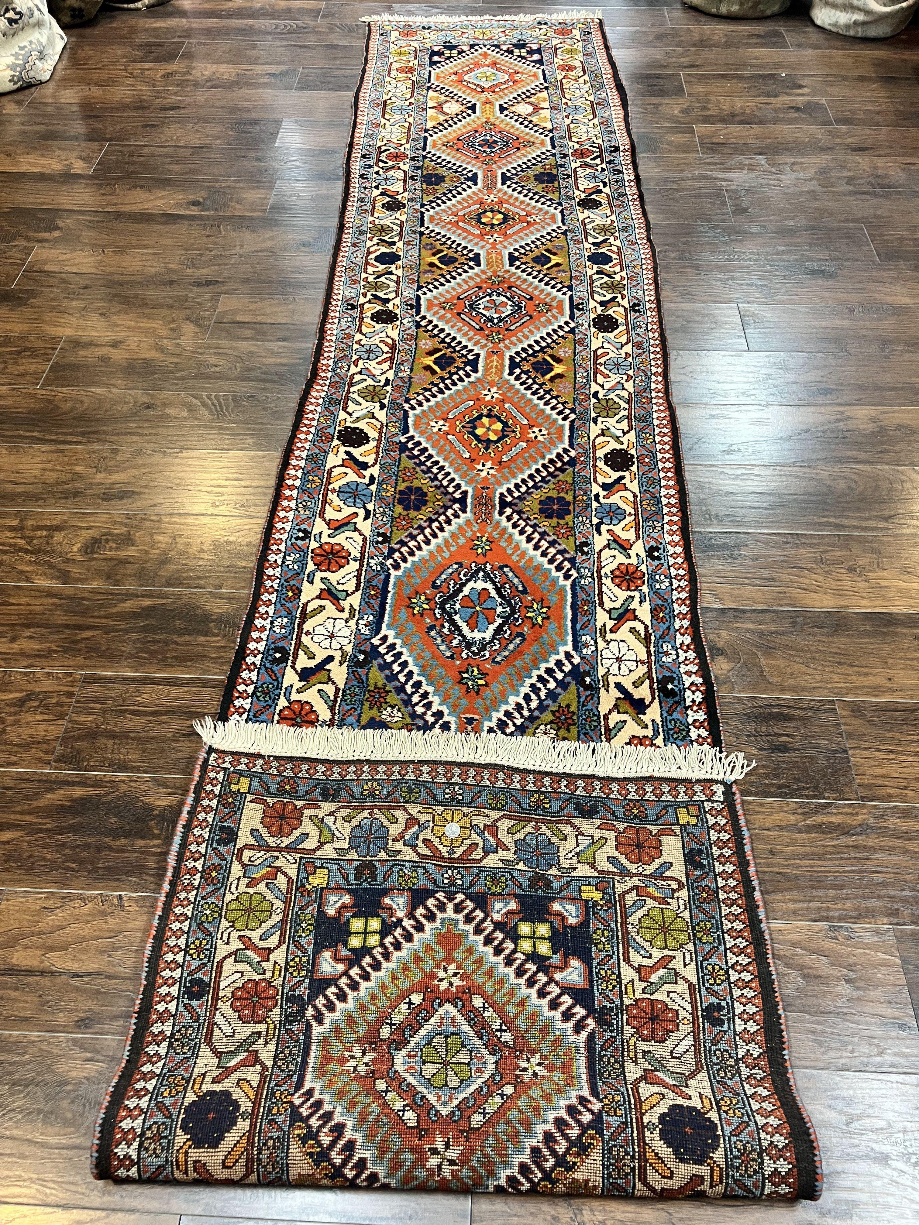 Persian Tribal Runner Rug 2.9 x 14, Colorful Rare Antique Persian Shiraz Yalameh Geometric Carpet for Hallway, 14ft Runner, Handmade, Wool, Red - Jewel Rugs