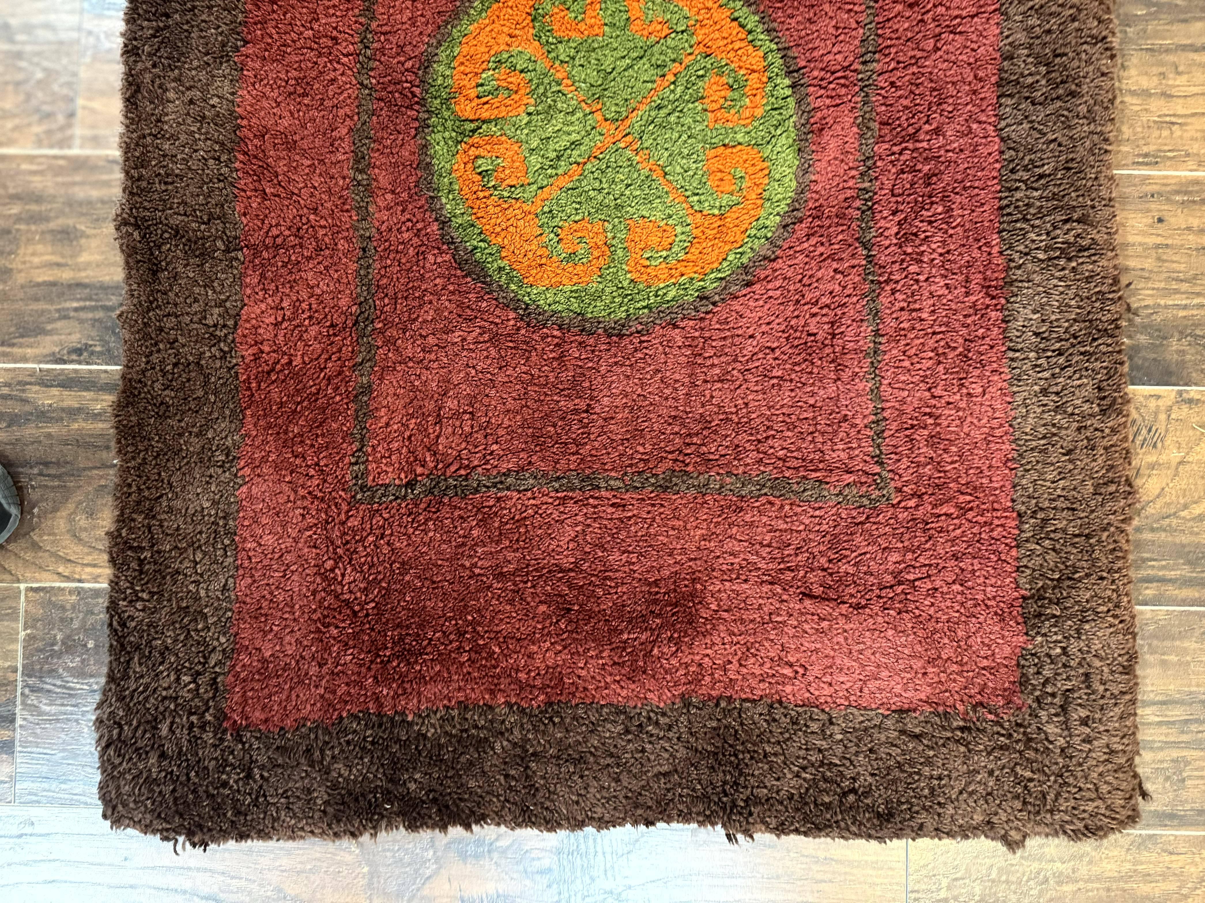 German Hooked Runner Rug 3x8, Vintage, Red, Wool - Jewel Rugs