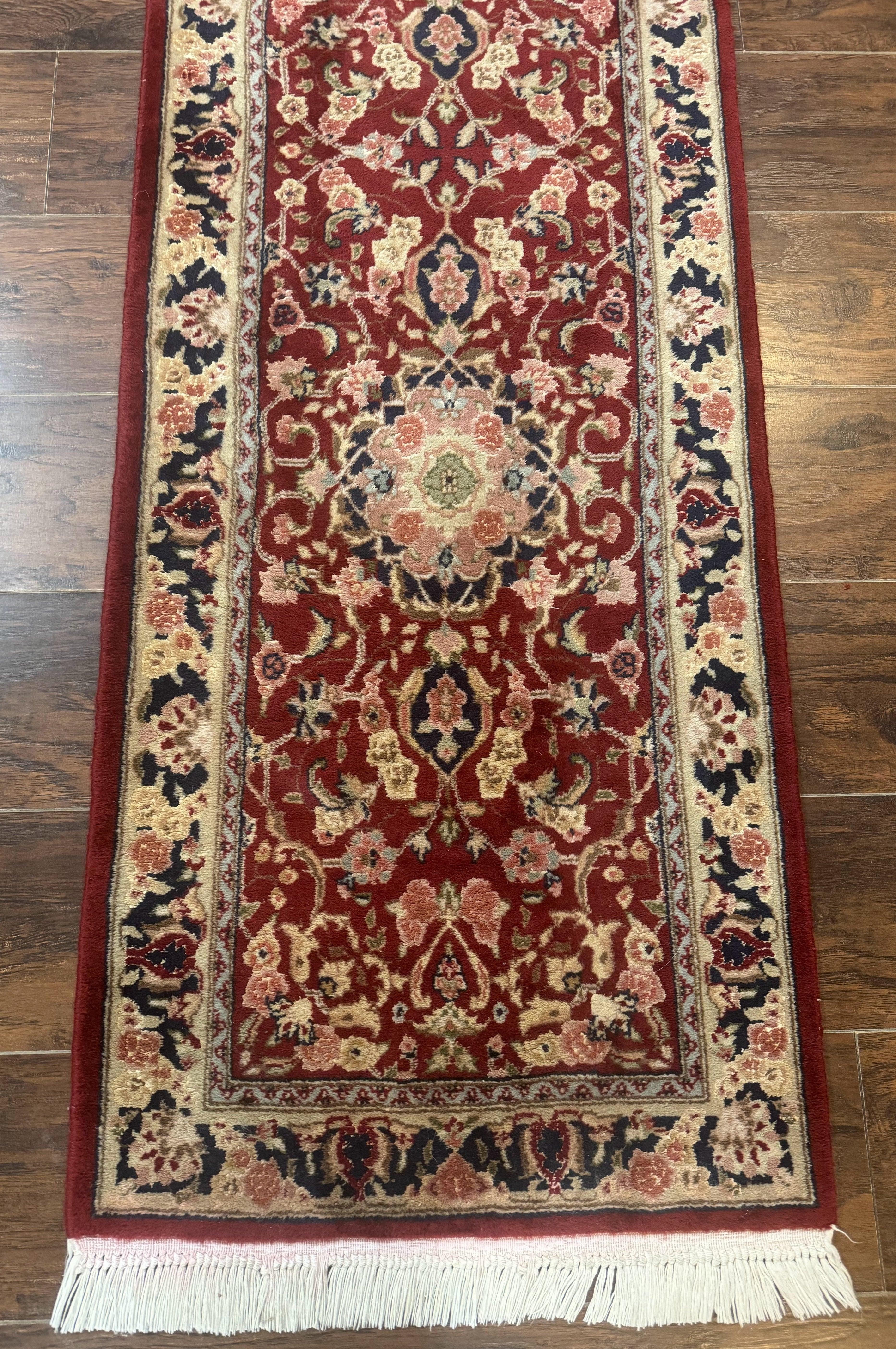 Short Runner Rug 2x6, Fine 200 KPSI, Red Floral Medallion, Wool and Silk Highlights, Persian Runner Rug, Traditional, Sino Persian - Jewel Rugs