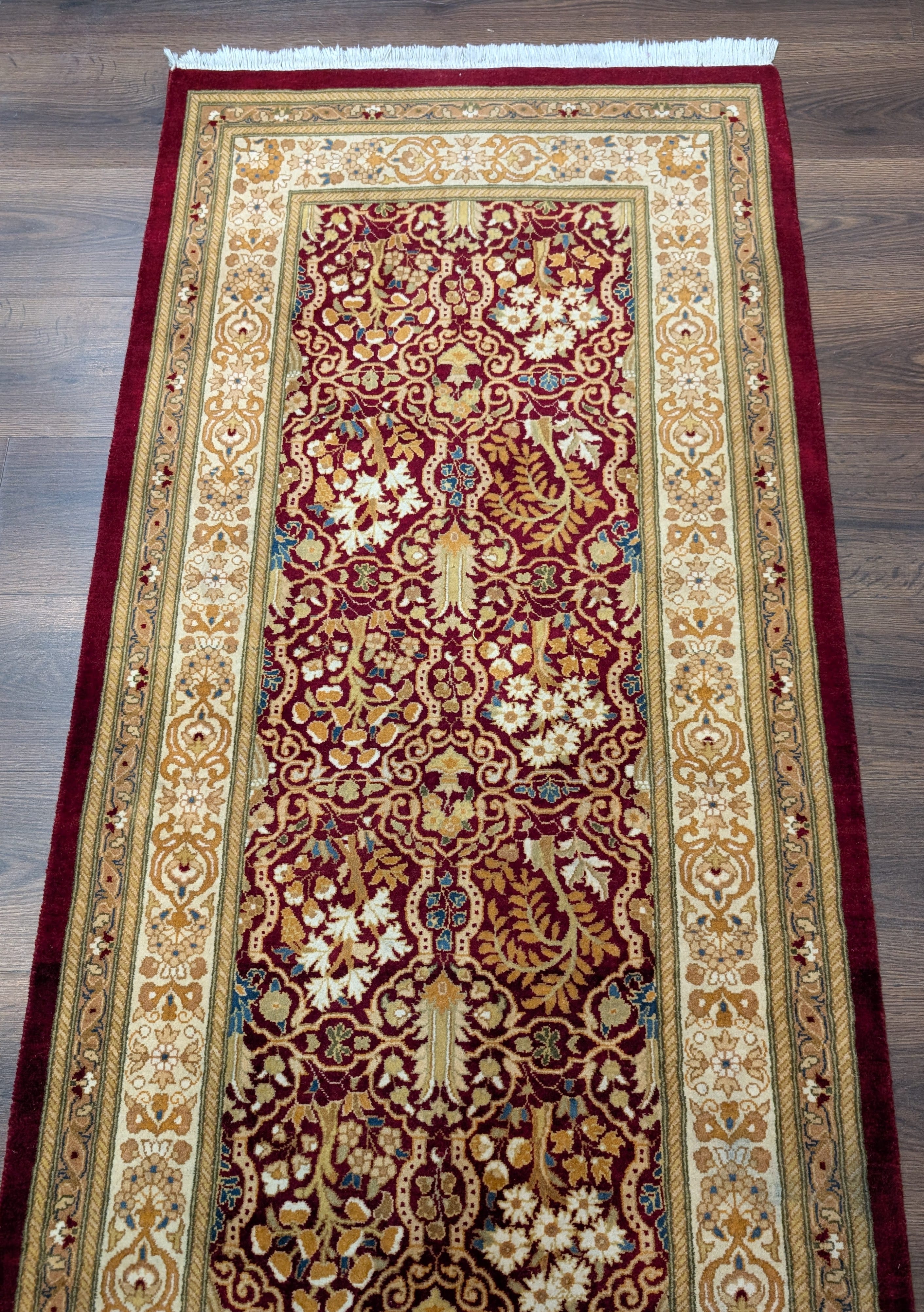 Pak Persian Runner 3 x 9 ft, Allover Pattern Wool Carpet, Dark Red, 225 KPSI - Jewel Rugs