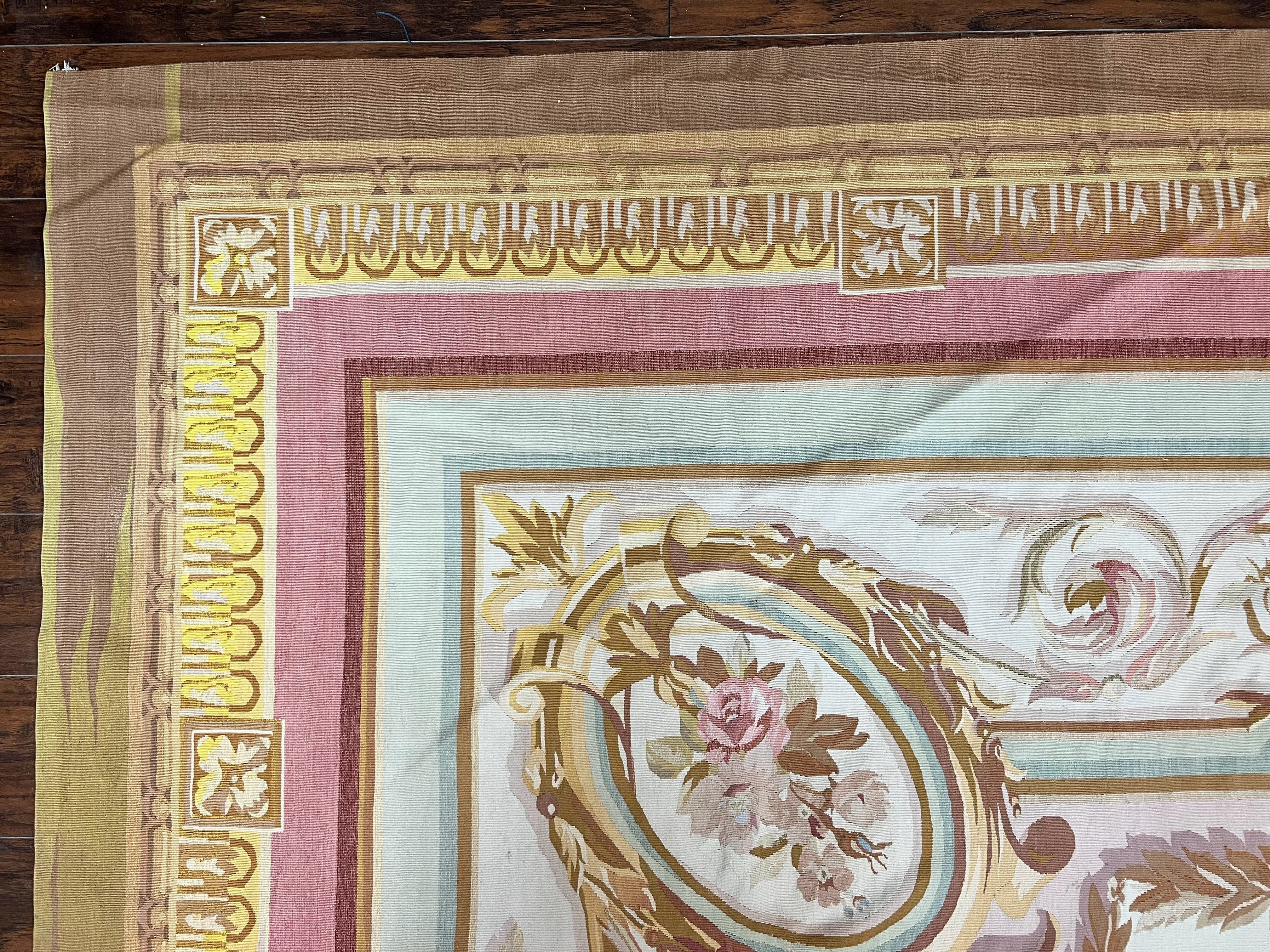 Large Aubusson Rug 11x15, Oversized Gallery Palace Size Flatweave Savonnerie Carpet 11 x 15 ft, Wool Handmade Vintage Elegant European - Jewel Rugs