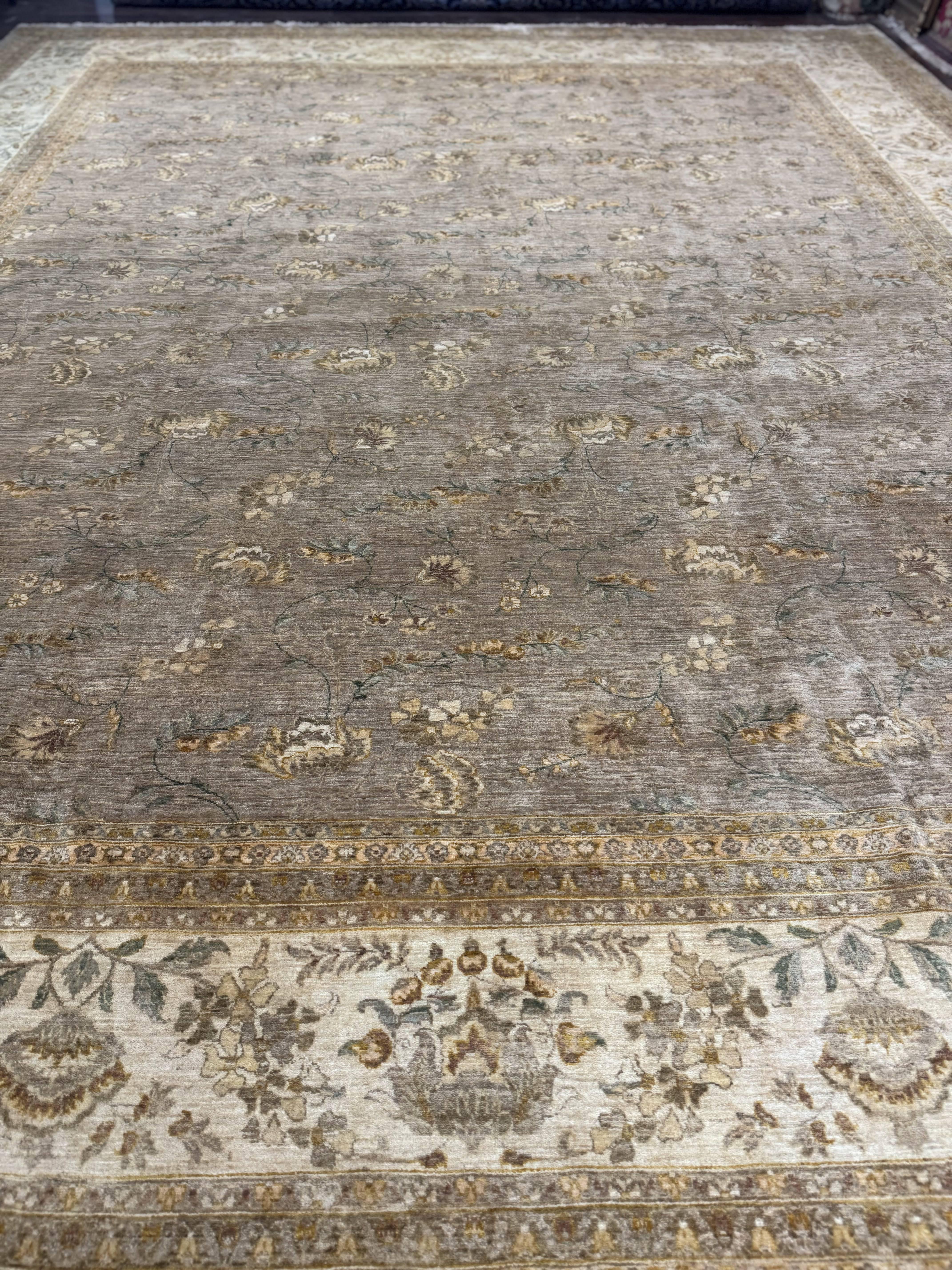 Palace Sized Rug 11x18, Handmade Wool Oversized Persian Carpet 11 x 18 ft, Gray-Taupe, Beige-Cream, Floral, Large Hand Knotted Area Rug - Jewel Rugs