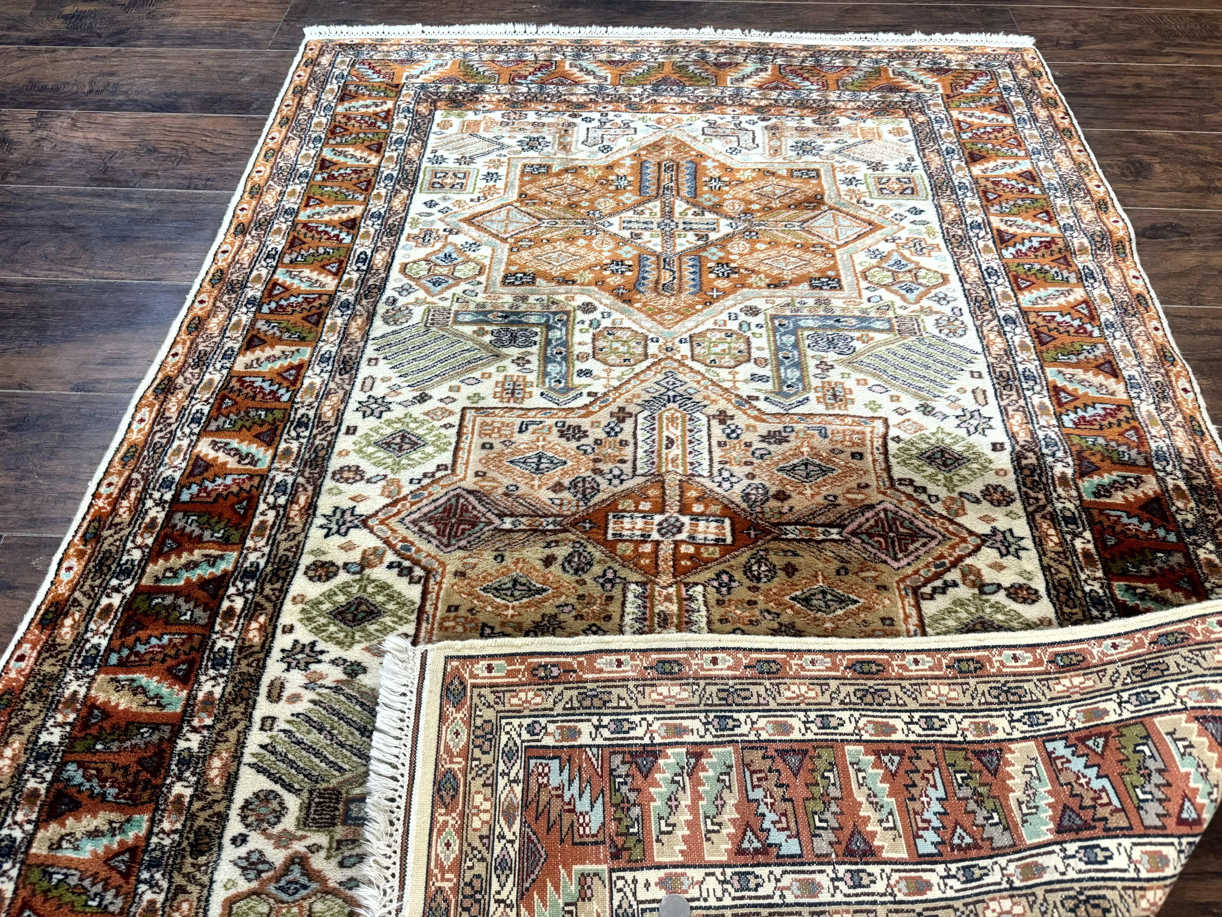 Turkish Kazak Rug 4x6, Geometric Medallions, Vintage Handmade Wool Carpet - Jewel Rugs