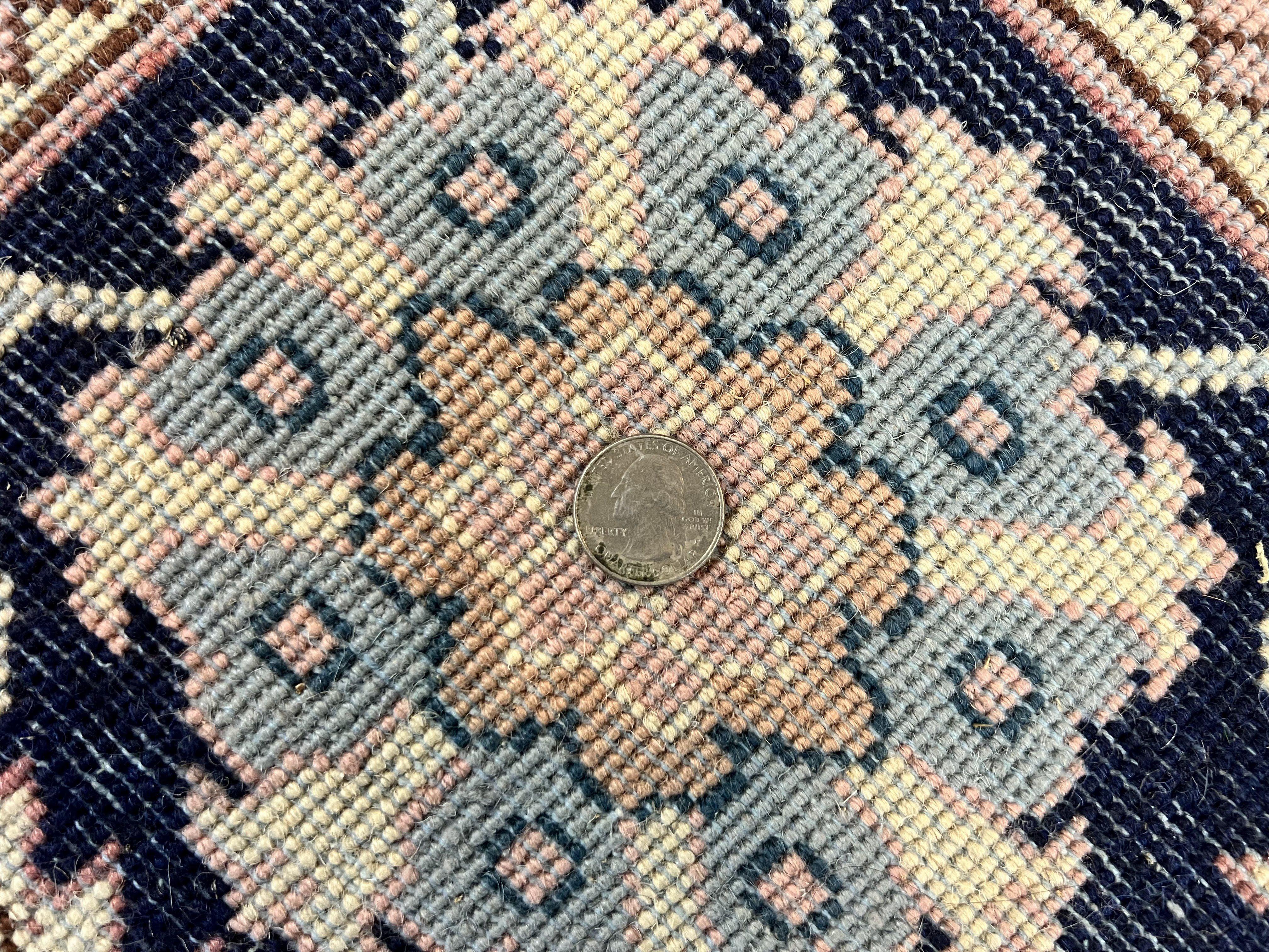 Indo Persian Square Rug 8x8 ft, Pink and Navy Blue, Allover Pattern, Handmade Vintage Wool Carpet - Jewel Rugs