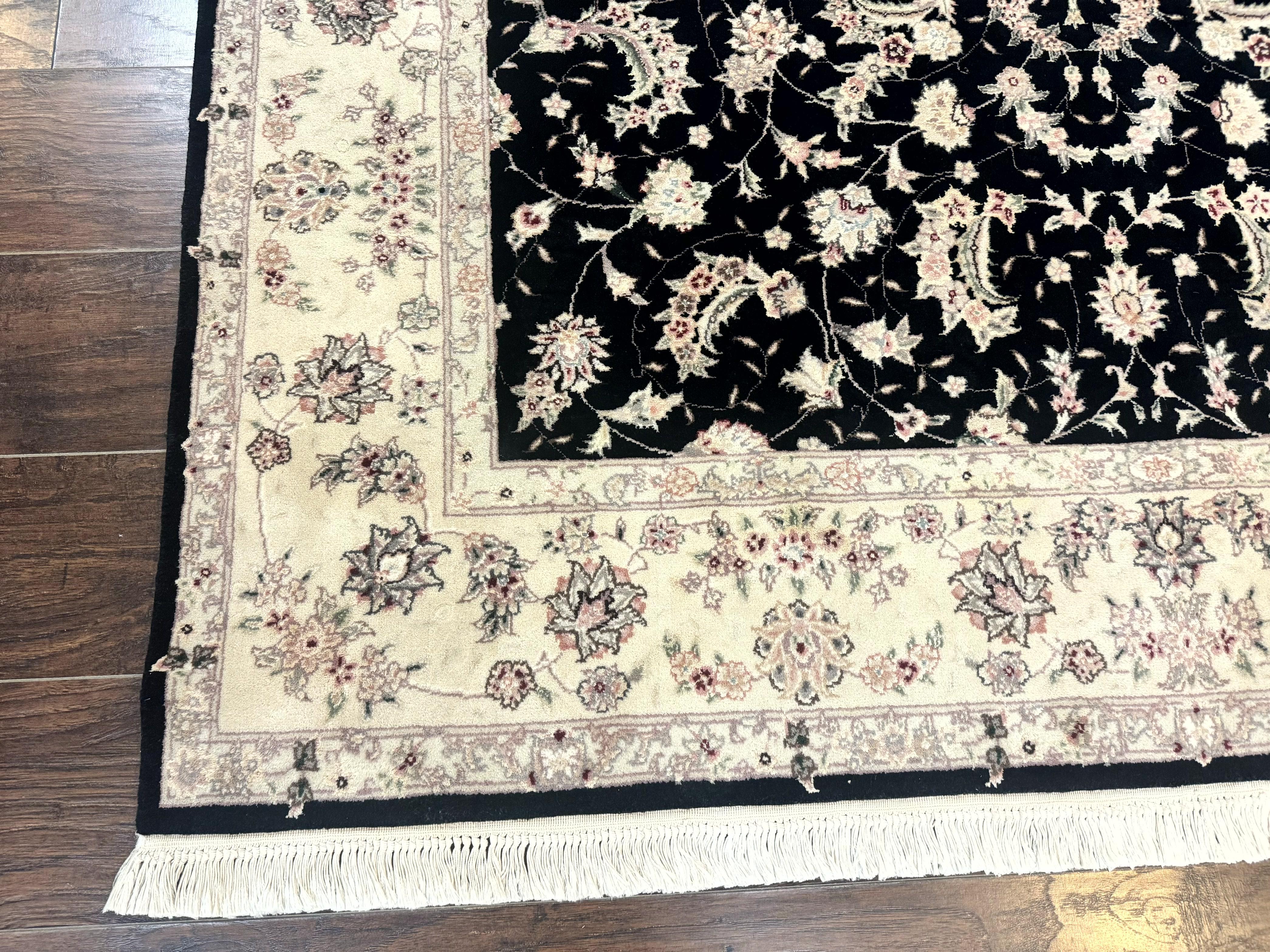 Sino Persian Rug 6x9, Black and Ivory, Wool and Silk Highlights, Handmade - Jewel Rugs