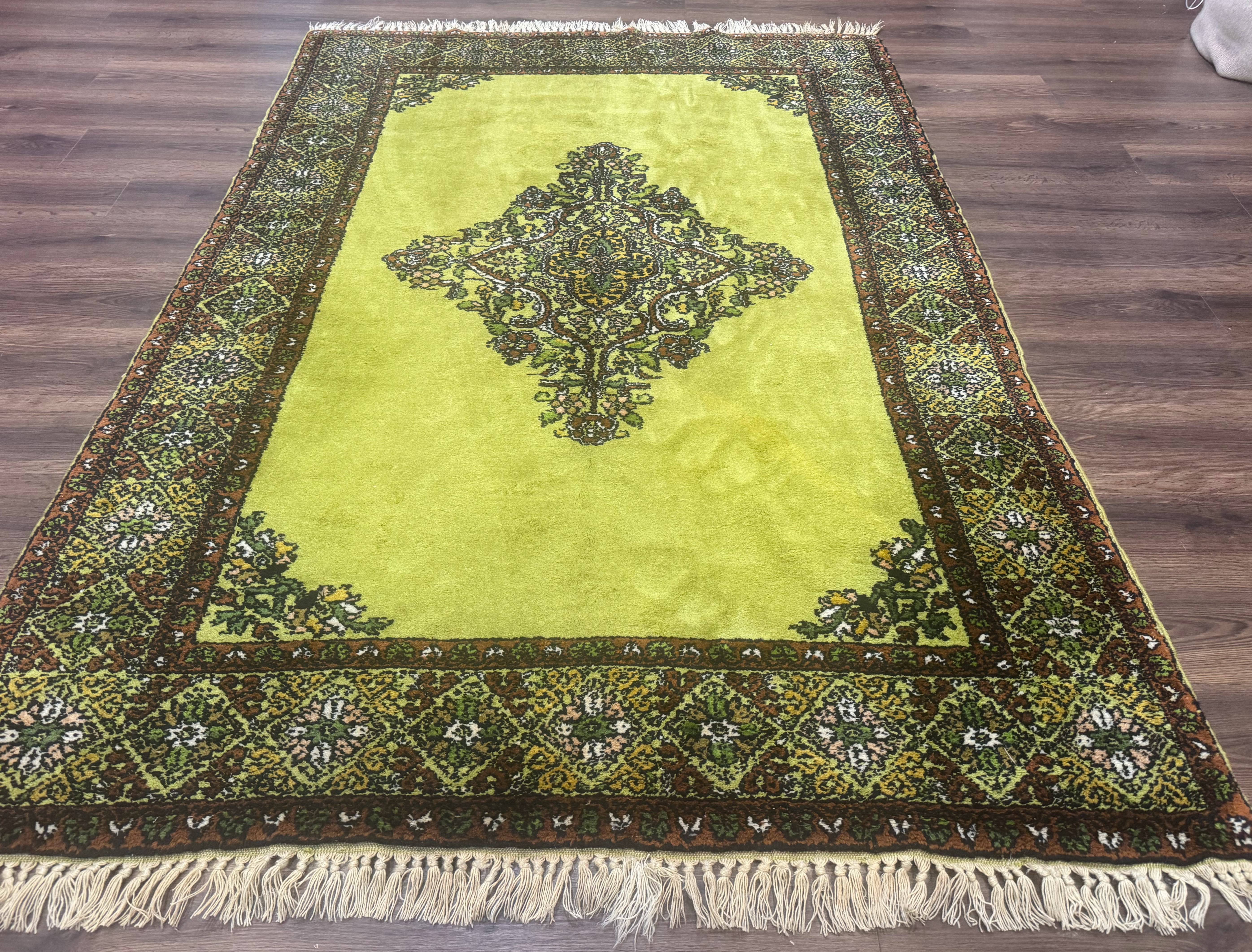 Moroccan Rug 6x8, Semi Open Field, Vintage, Lime Green, Wool Carpet - Jewel Rugs