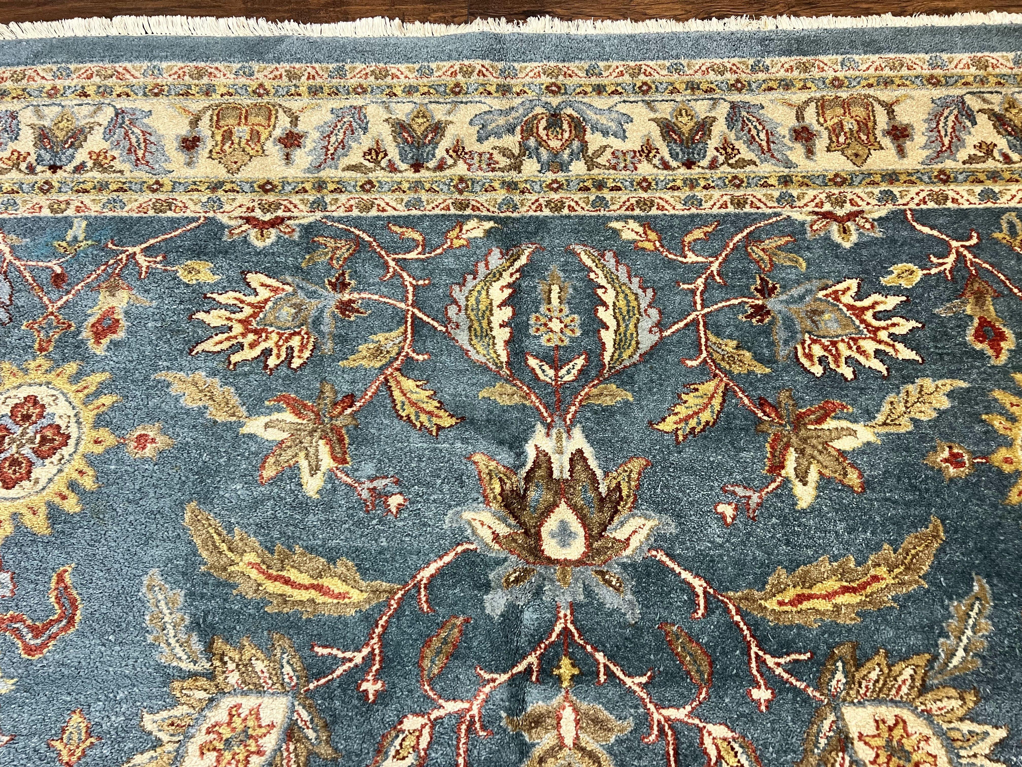 Indo Persian Rug 8x10, Blue Oriental Carpet, Floral, Handmade Vintage Wool Rug - Jewel Rugs