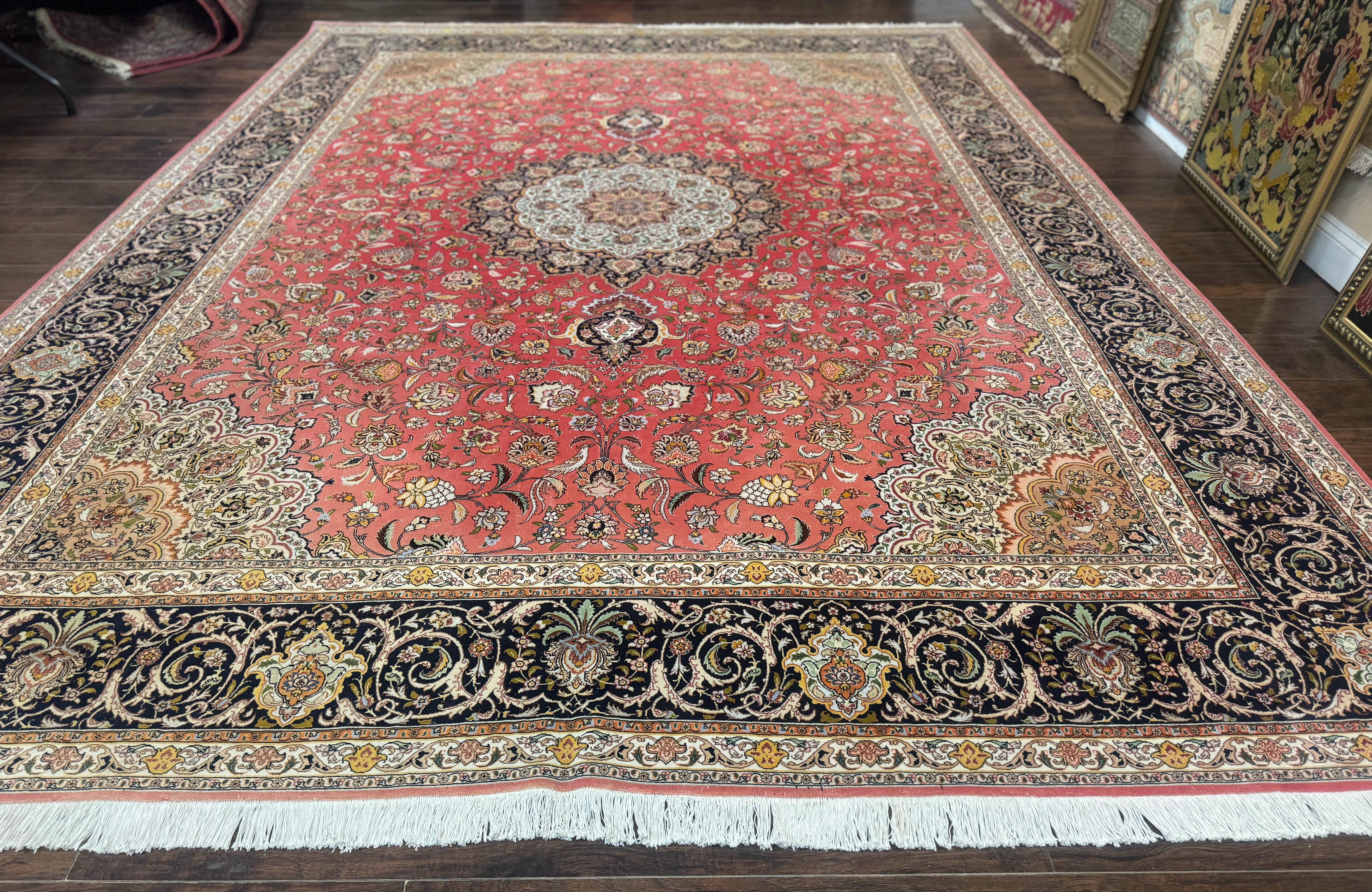 Persian Tabriz Rug 10x13 – Floral Medallion & Birds, Wool & Silk, 330 KPSI - Jewel Rugs