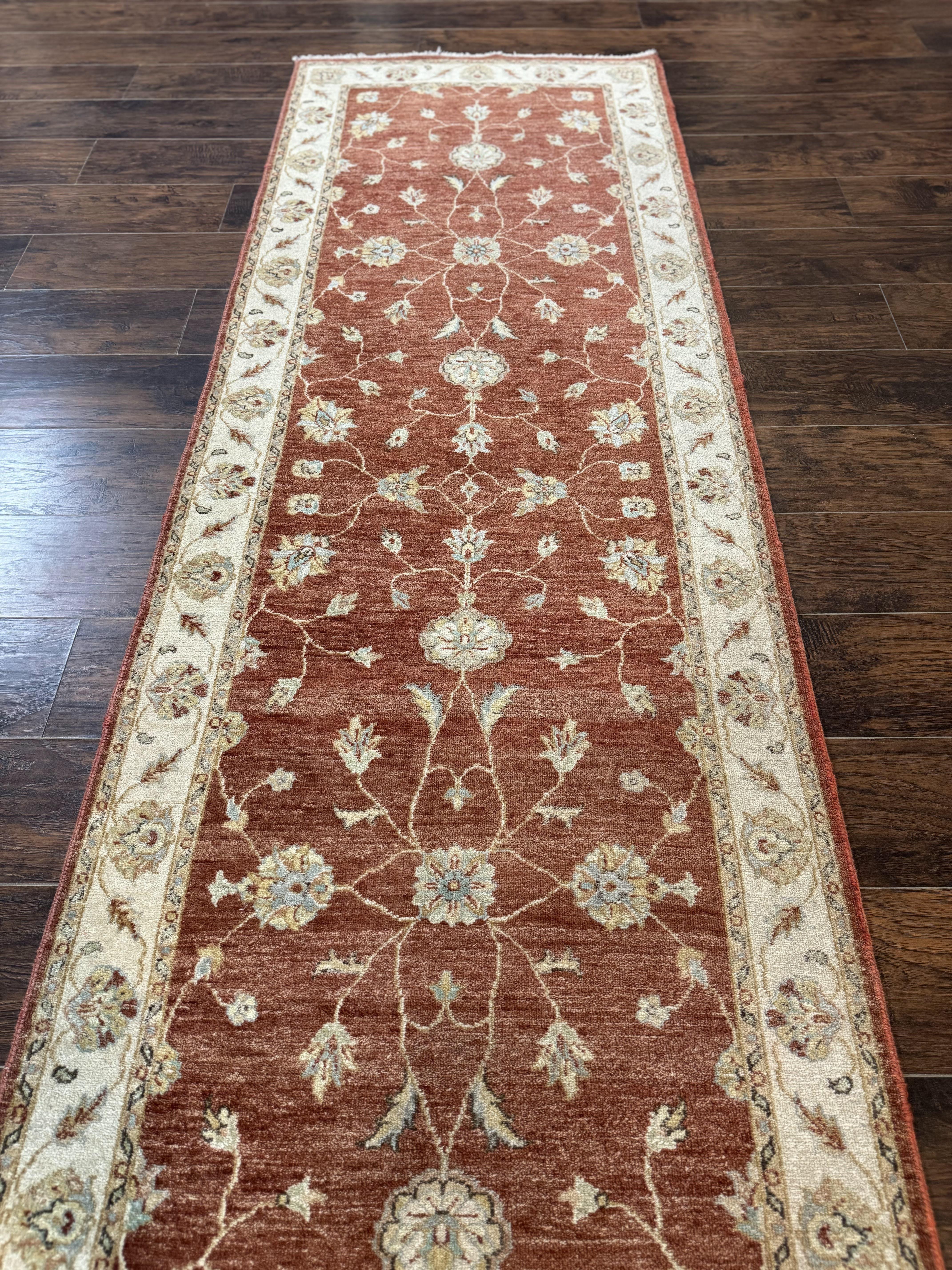Peshawar Runner Rug 3x10, Pak Persian Runner for Hallway or Kitchen, Tradiitonal 10ft Runner, Wool, Brick Red and Beige - Jewel Rugs