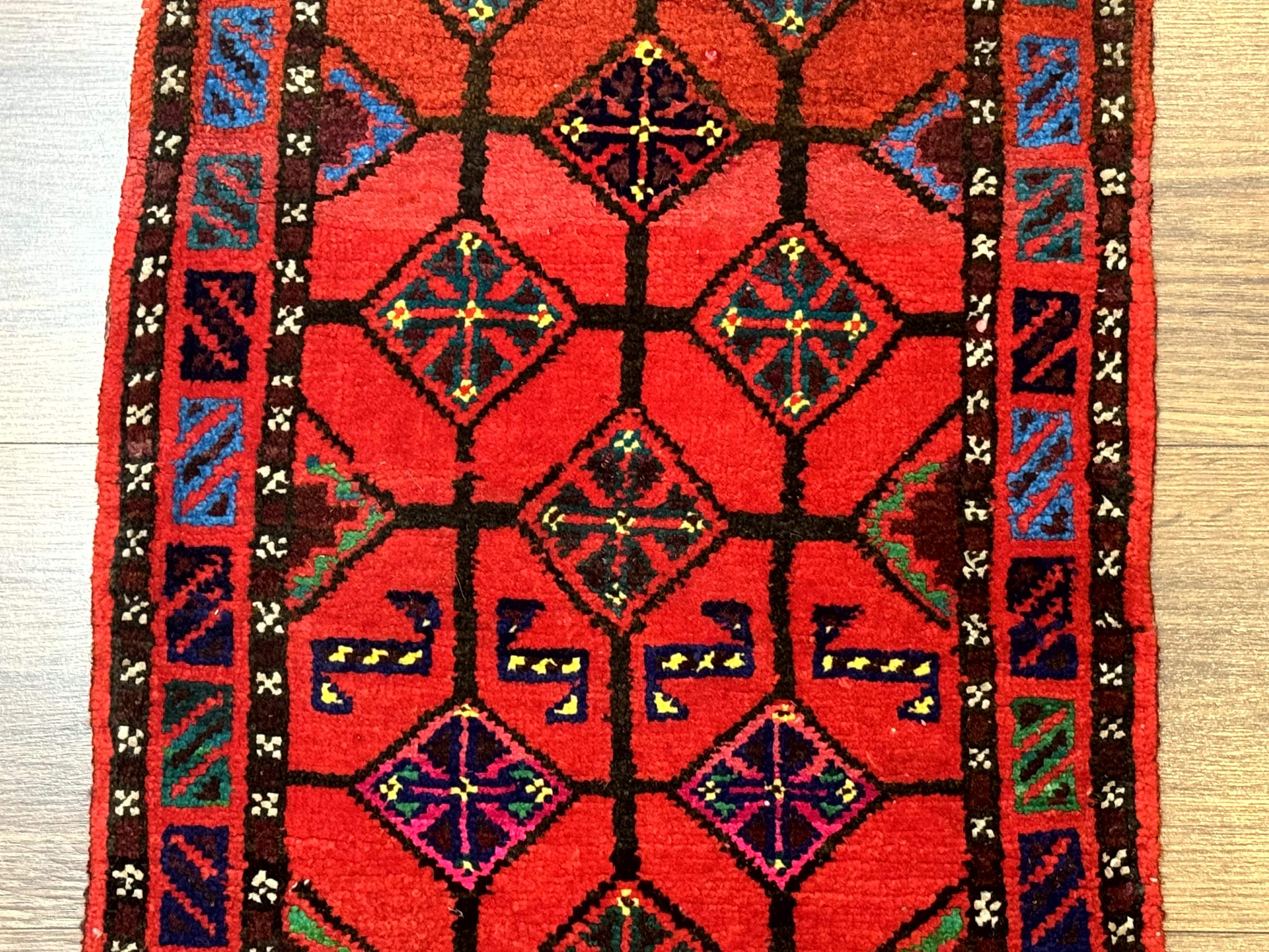 Small Red Persian Balouchi Rug 1.5 x 2, Tribal Rug, Wool - Jewel Rugs