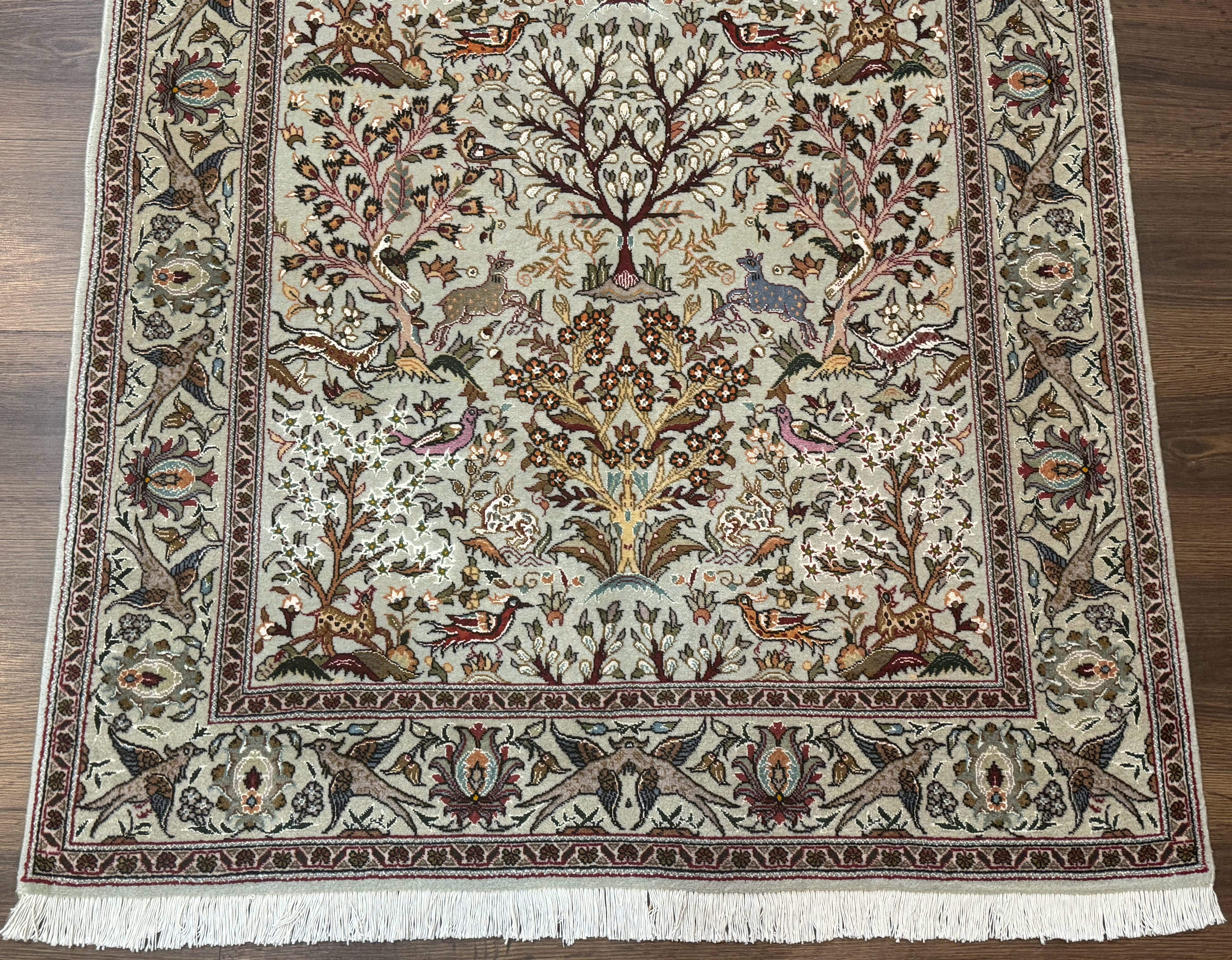 Wonderful Persian Tabriz Rug 3x5, Tree of Life, Animal Pictorials, Birds, Wool & Silk Highlights, Fine 330 KPSI - Jewel Rugs