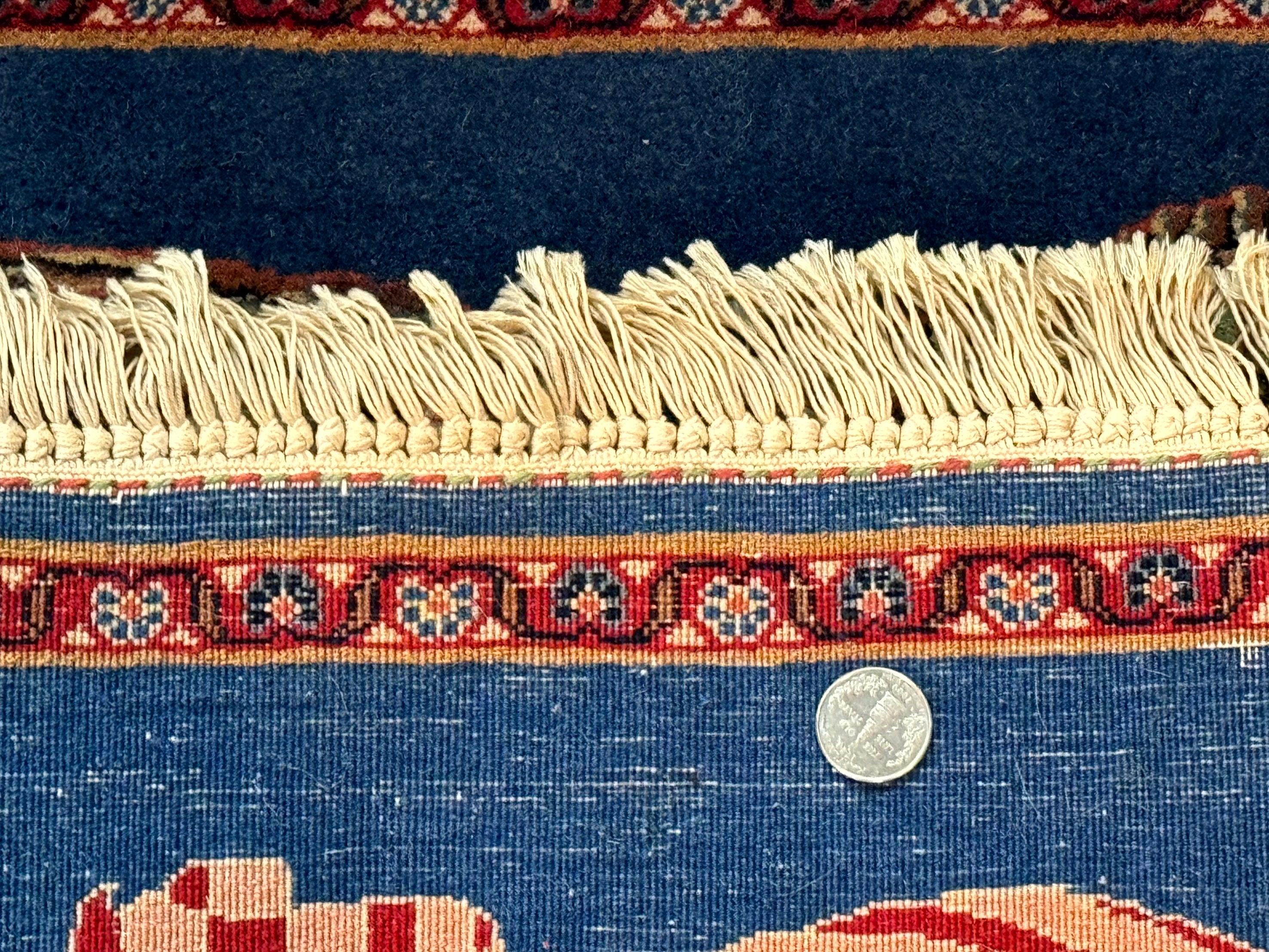 Pictorial Rug of American Flag with Bald Eagle, Small Indo Persian Pictorial Rug, Blue, Handmade, Very Fine 330 KPSI - Jewel Rugs