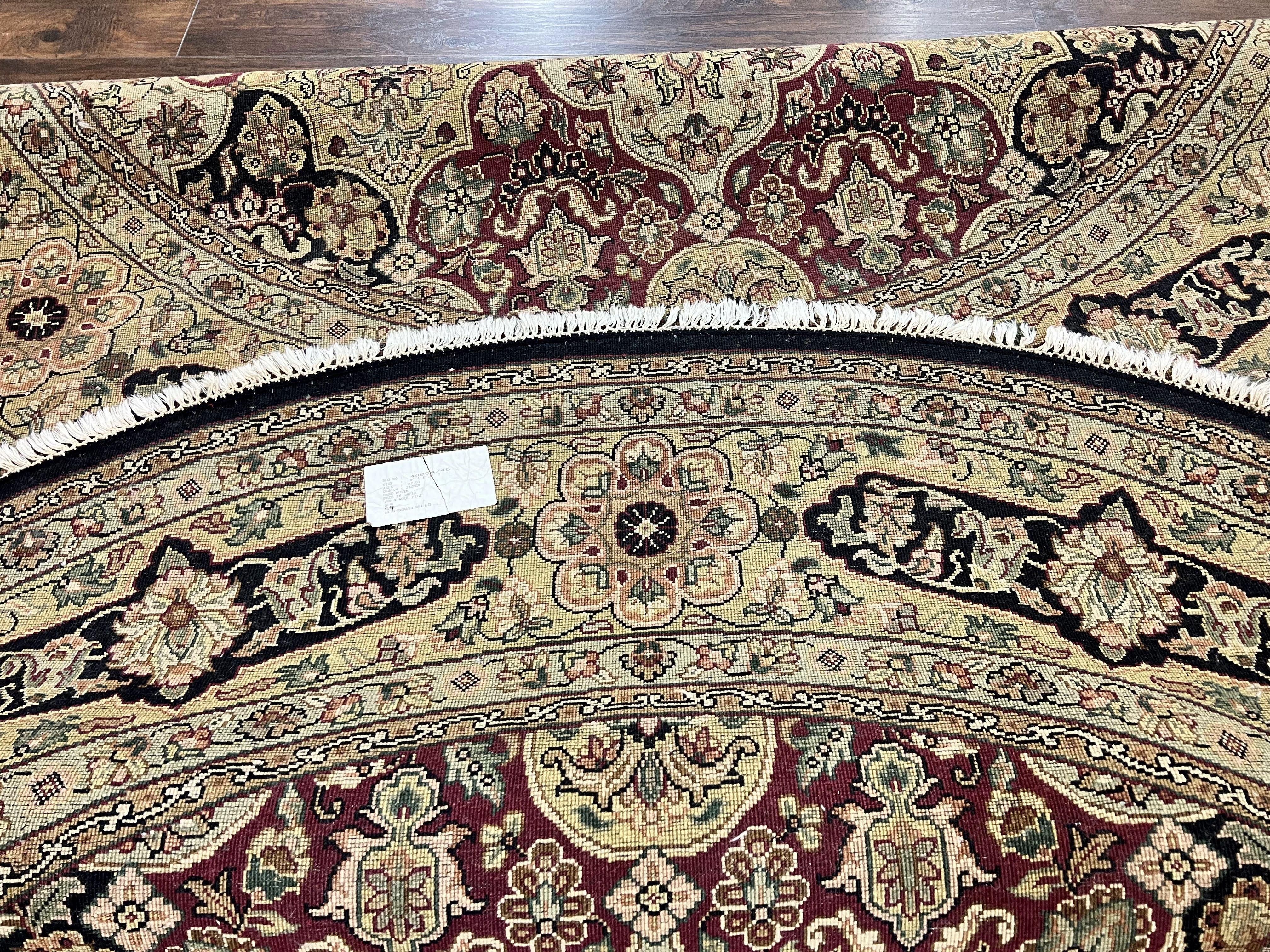Indo Mahal Round Rug 9x9 ft, Large Circular Handmade Hand Knotted Area Rug, Red Midnight Blue Beige Wool Indian Oriental Carpet, Traditional - Jewel Rugs