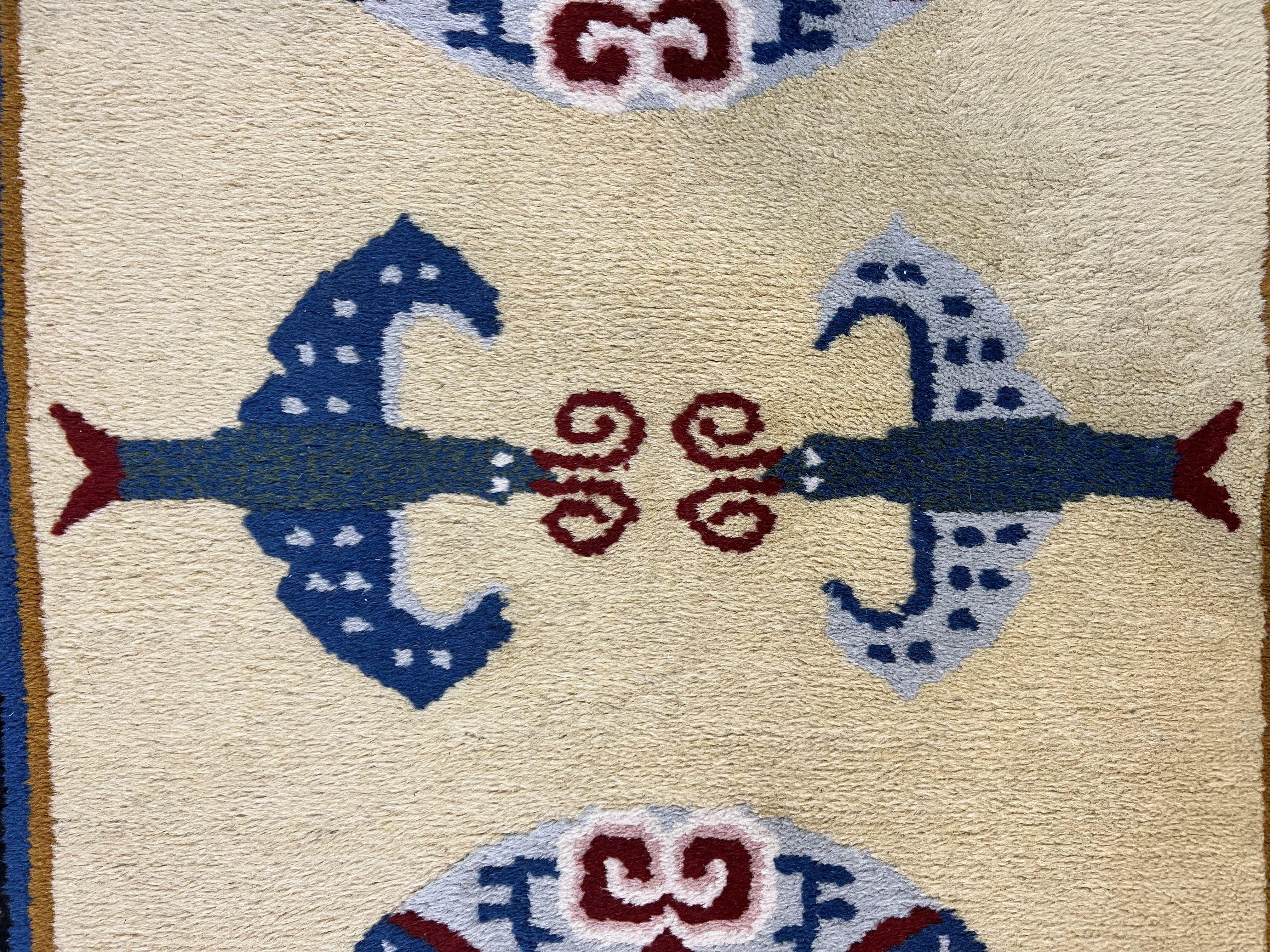 Chinese Rug 3x6 ft, Chinese Wool Rug, Tiensin Rug, Handmade Wool 3 x 6 Vintage Peking Rug, Art Deco Rug, Butterflies - Jewel Rugs