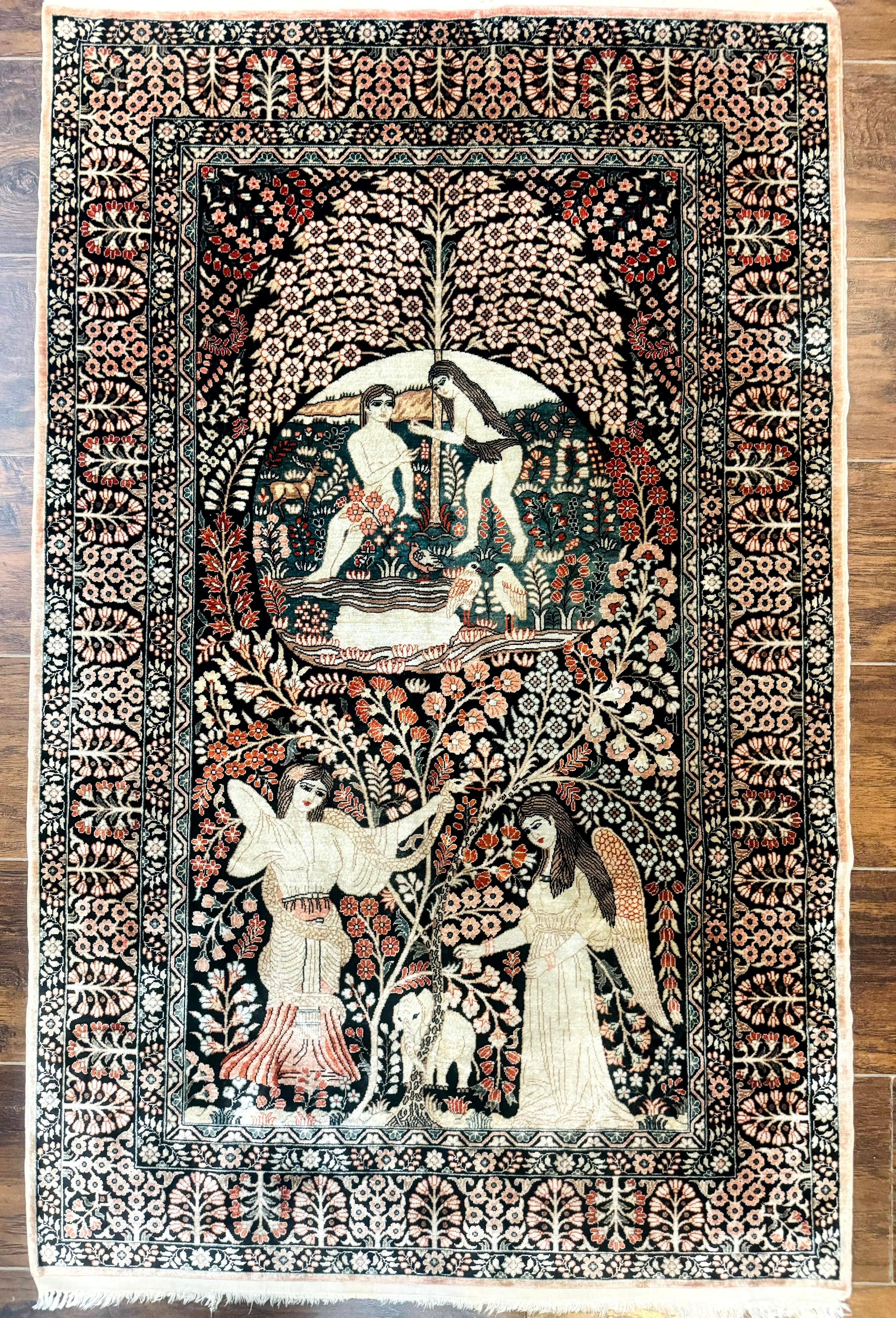 Stunning Sino Persian Pictorial Rug 2.7 x 4, Garden of Eden Adam & Eve Tree of Life Design, Extremely Fine 580 KPSI, Masterpiece - Jewel Rugs