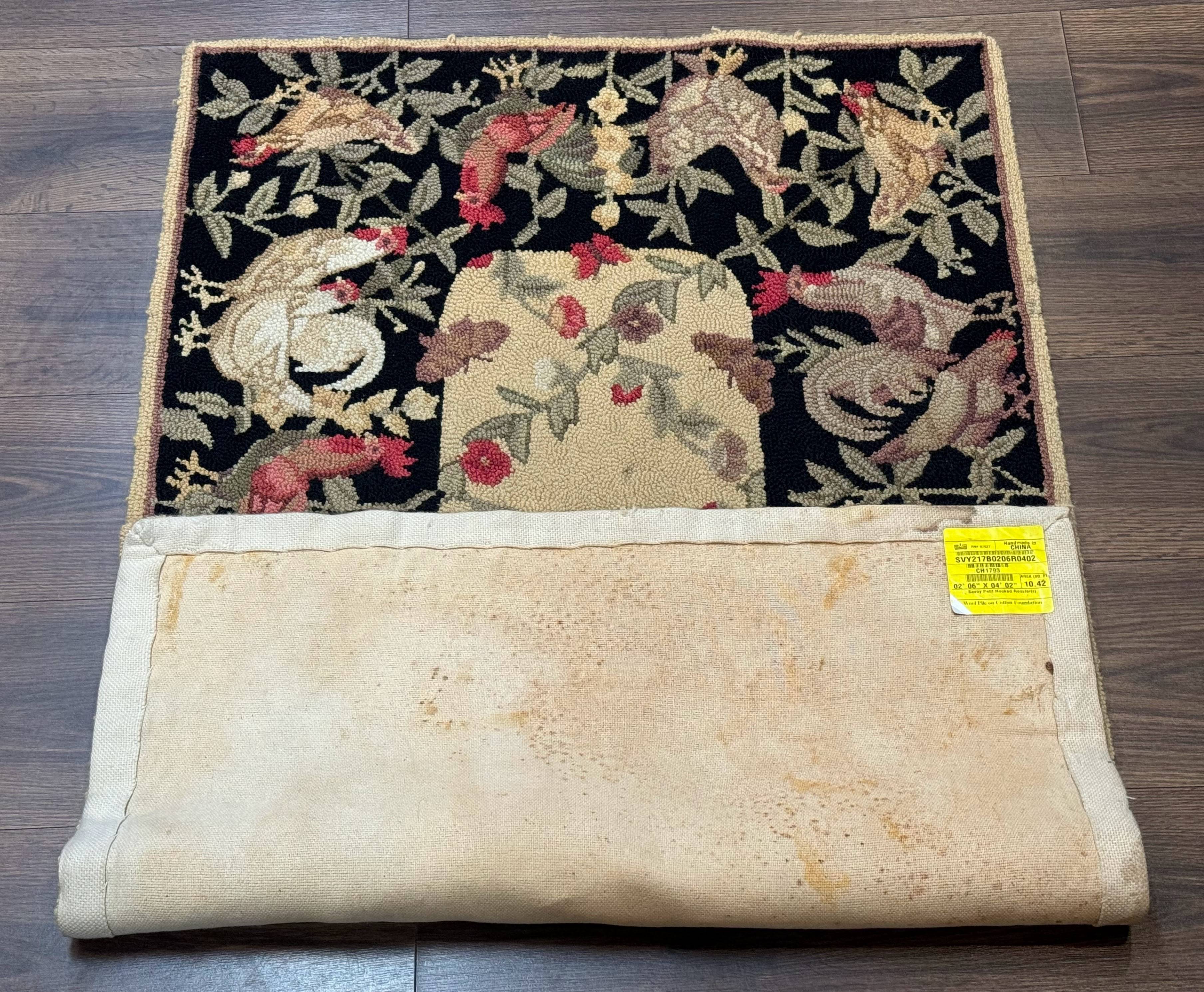 Small Vintage Hooked Rug, Roosters, Handmade, Wool - Jewel Rugs