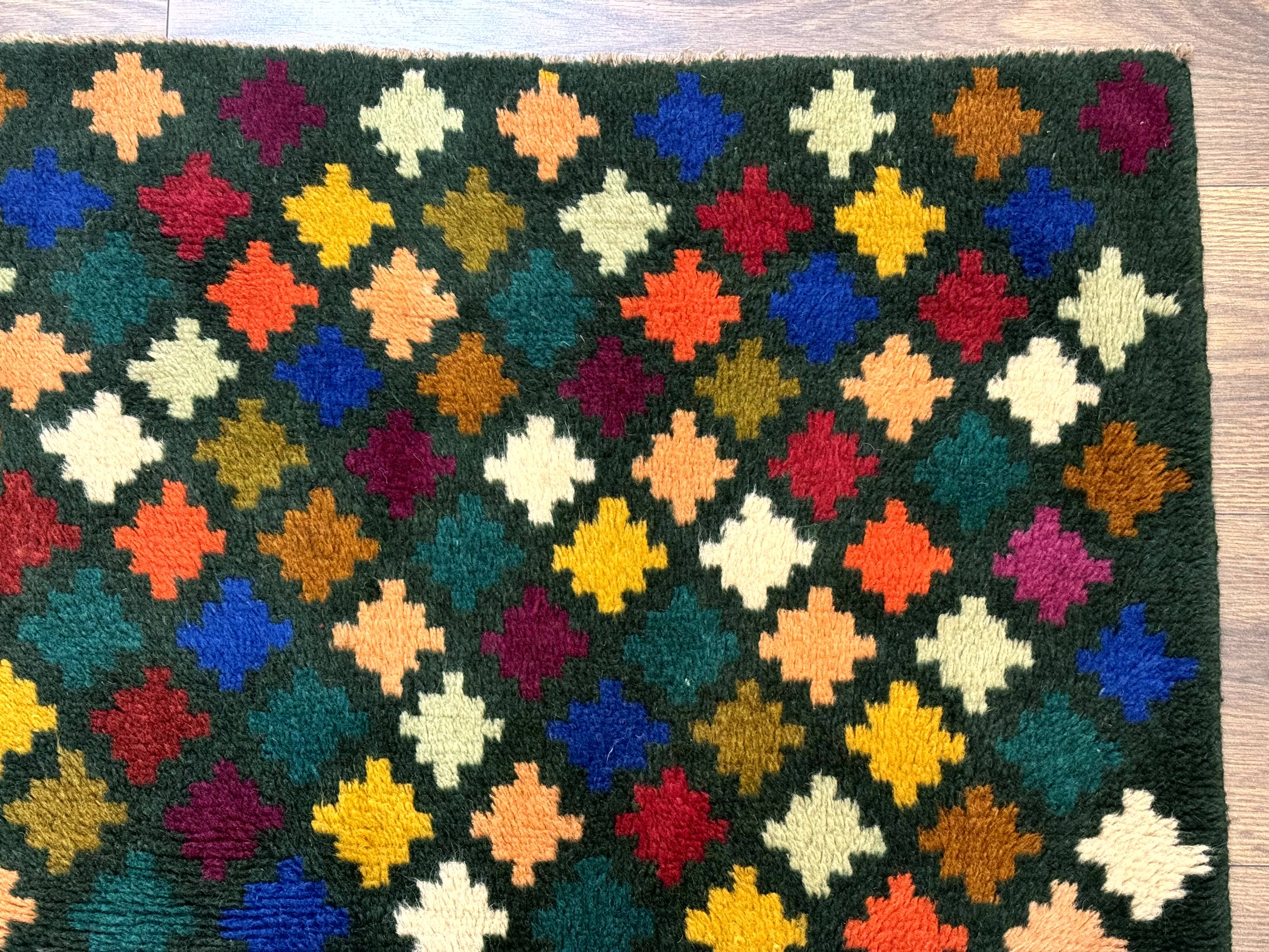 Afghan Balouch Rug 3x5, Dark Green and Multicolor, Wool, Handmade - Jewel Rugs