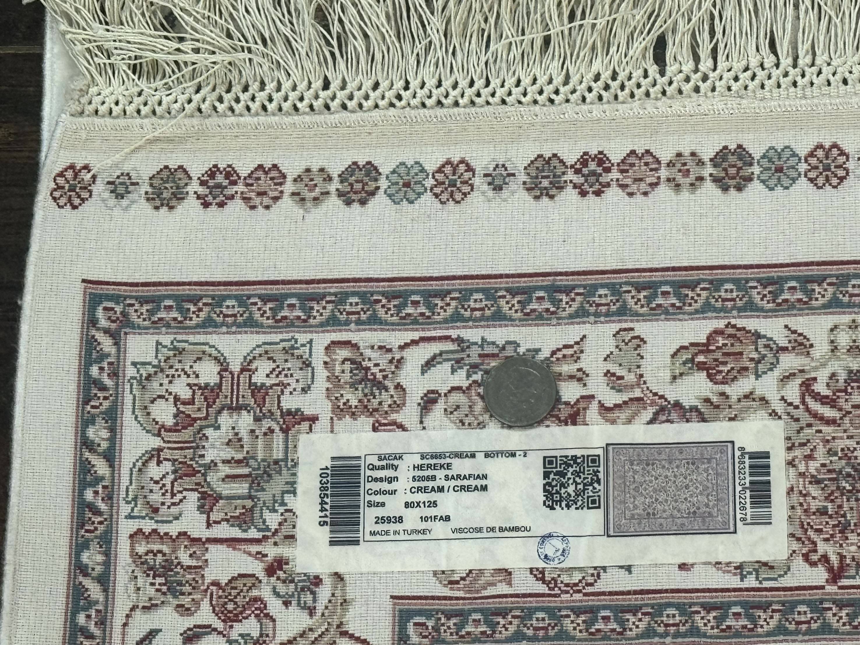 Small Turkish Silk Rug 2.6 x 4, Ivory, Allover Design, Bamboo Silk - Jewel Rugs