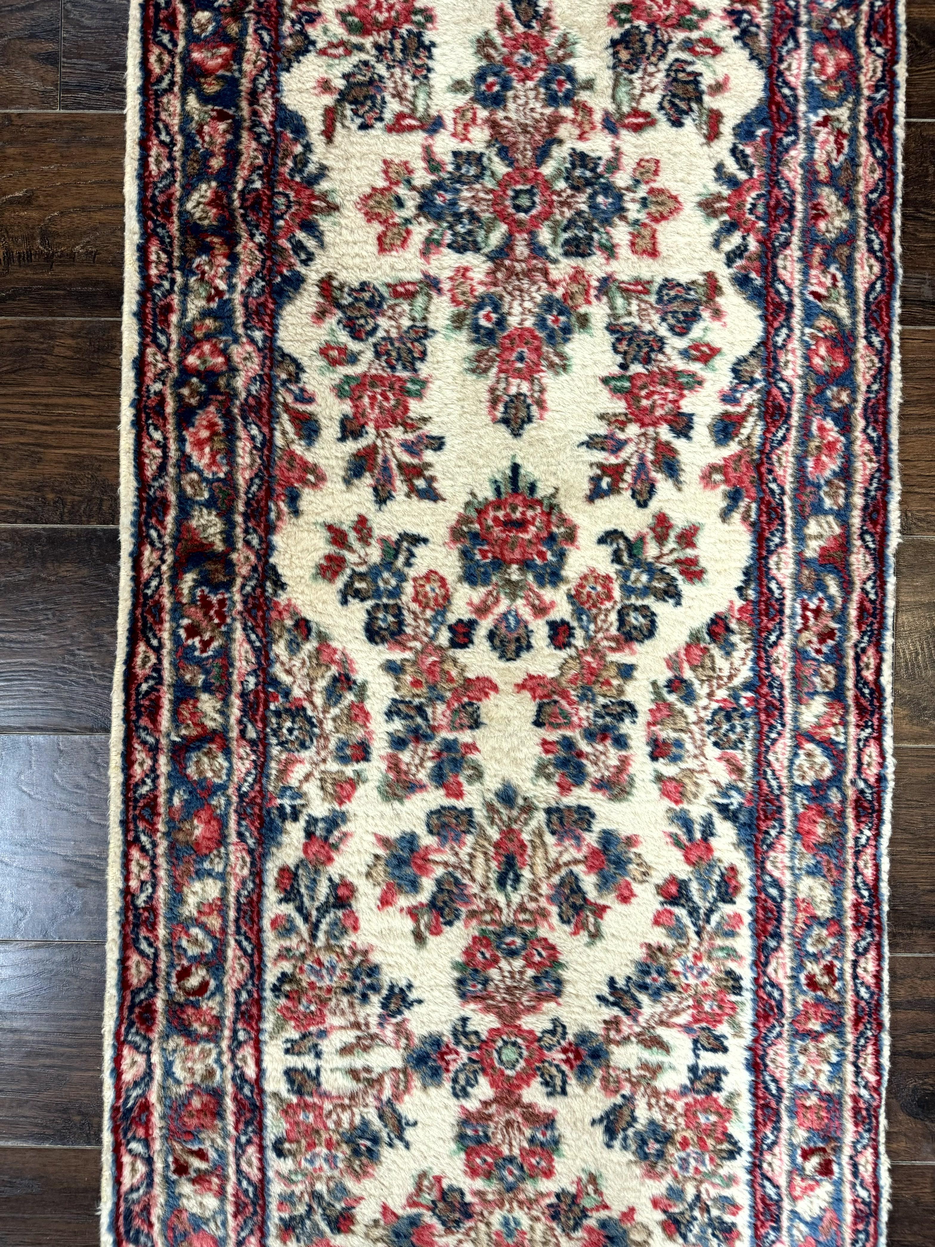 Persian Sarouk Runner Rug 2.4 x 21, Handmade Wool Floral Runner Rug for Hallway, 21ft Runner, Ivory - Jewel Rugs