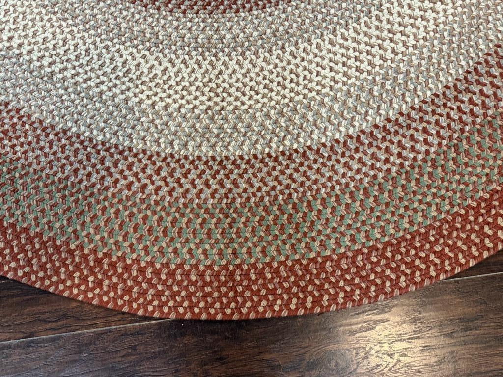 Large Round American Braided Rug 8x8 ft, Wool Vintage Handbraided Carpet, Multicolor - Jewel Rugs
