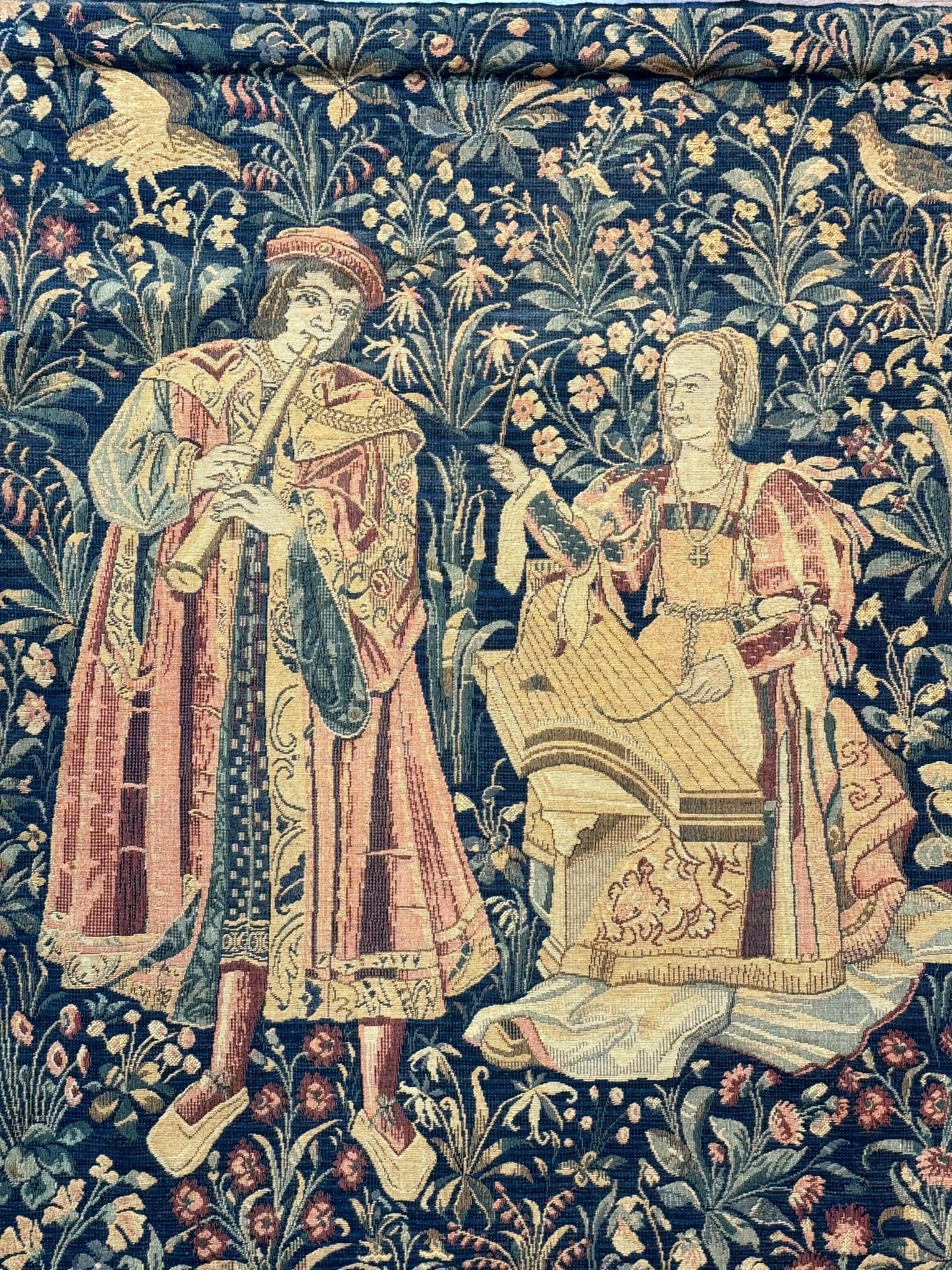 Vintage Belgium Tapestry 2x3 with Red, European Design, Flemish Tapestry - Jewel Rugs